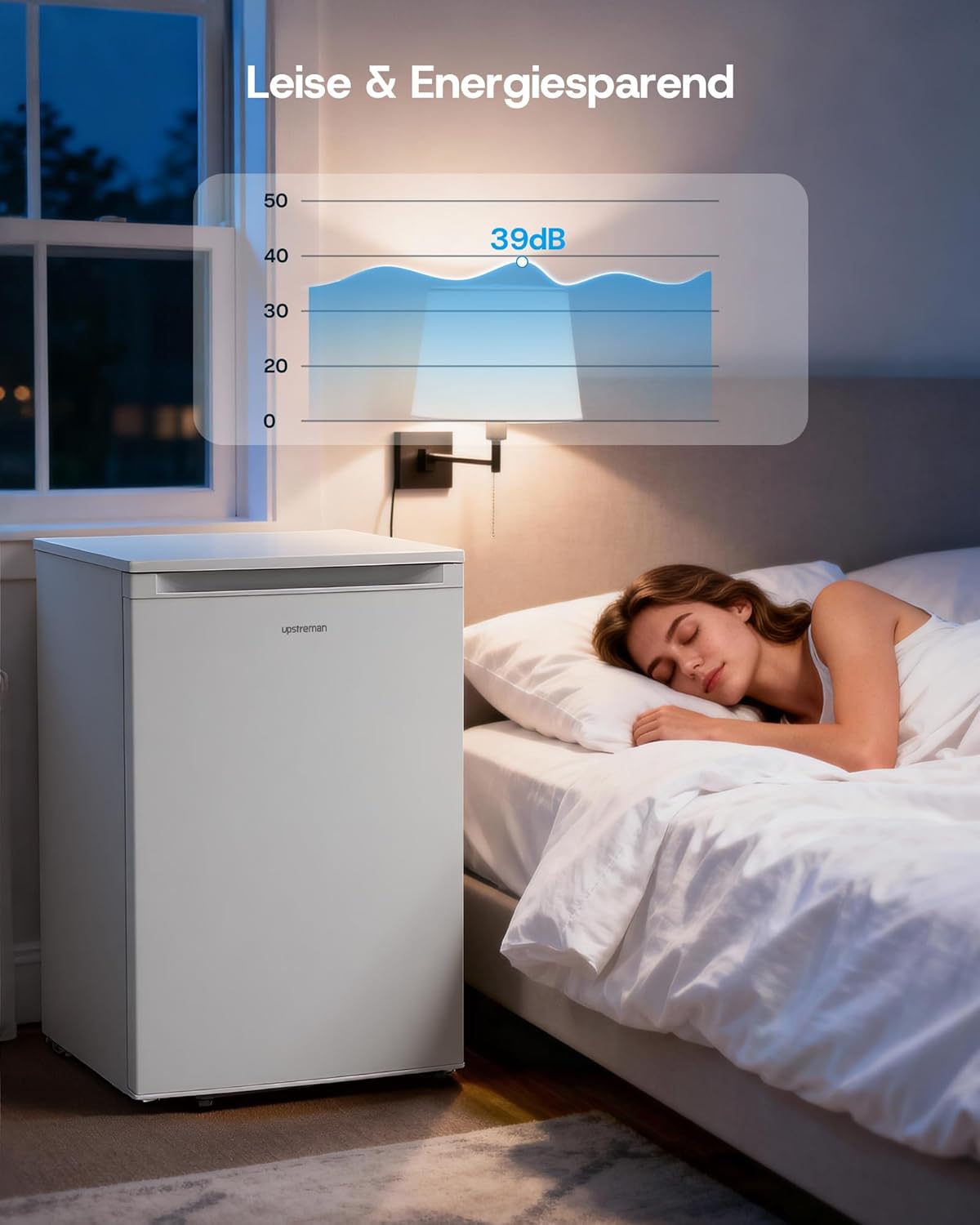 Upstreman 115L Kühlschrank mit Gefrierfach，Effizienzklasse D und Elektronische Temperatursteuerung，Kleiner Kühlschrank mit LED Beleuchtung，CR115-Weiß