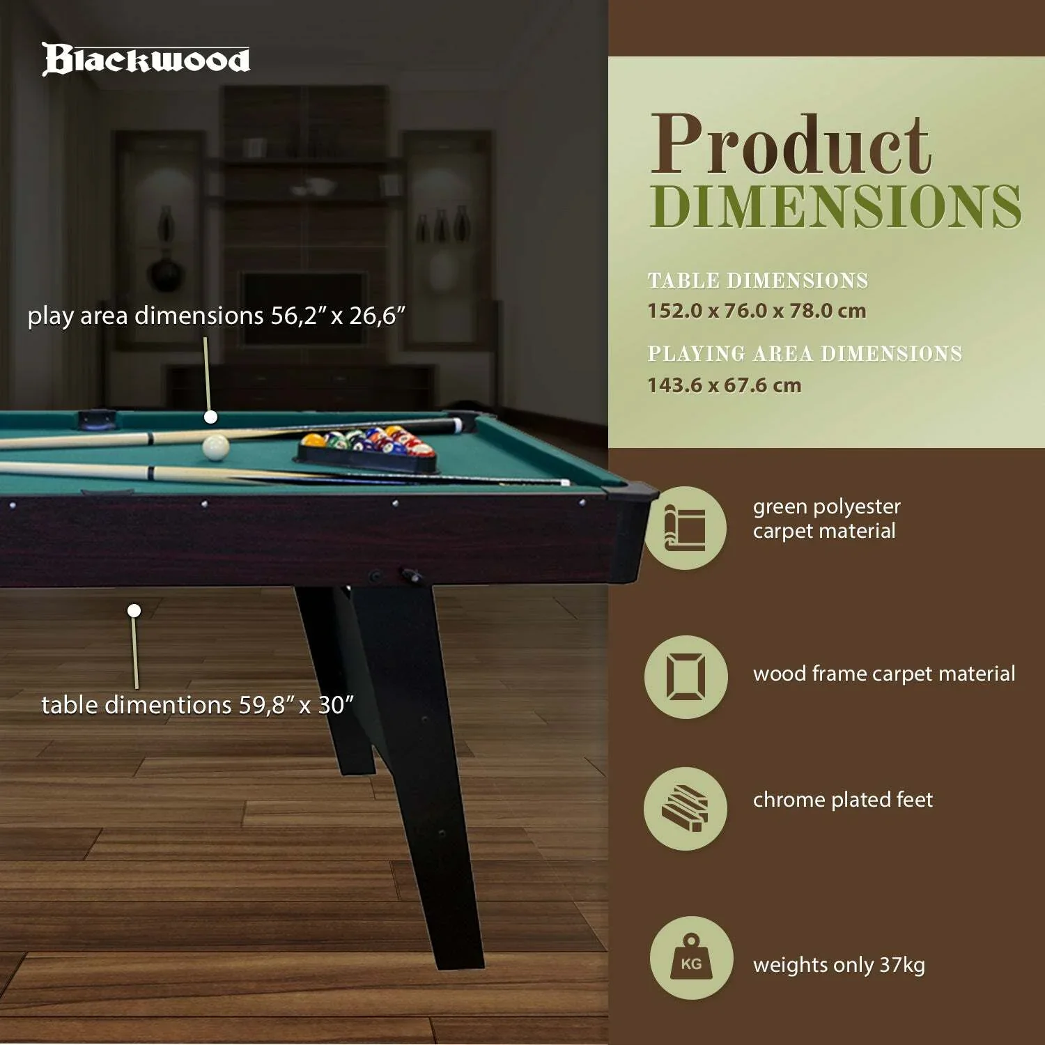 Blackwood Biljarttafel Junior 5' - opklapbaar