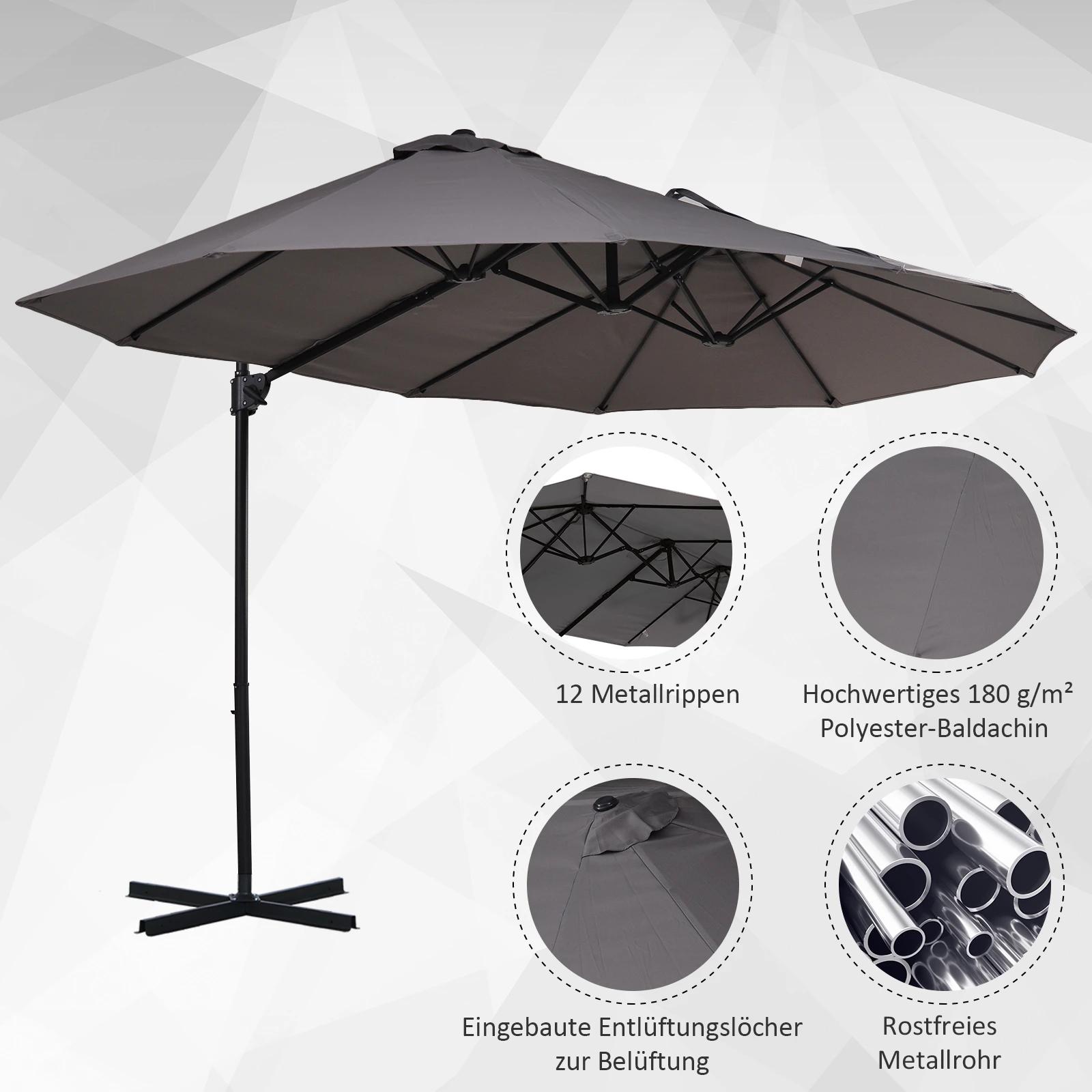 parasol met zwengel dubbele parasol tuinparasol zonwering metaal grijs