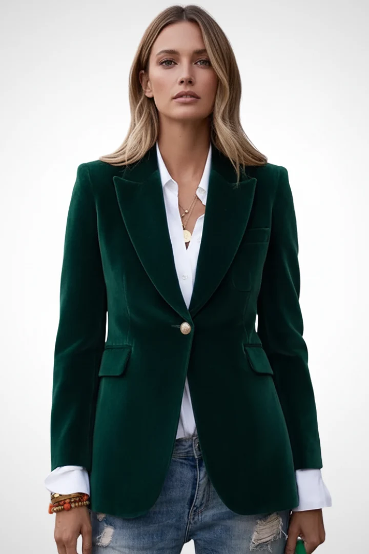 Damenblazer mit Revers und Einknopf-Verschluss