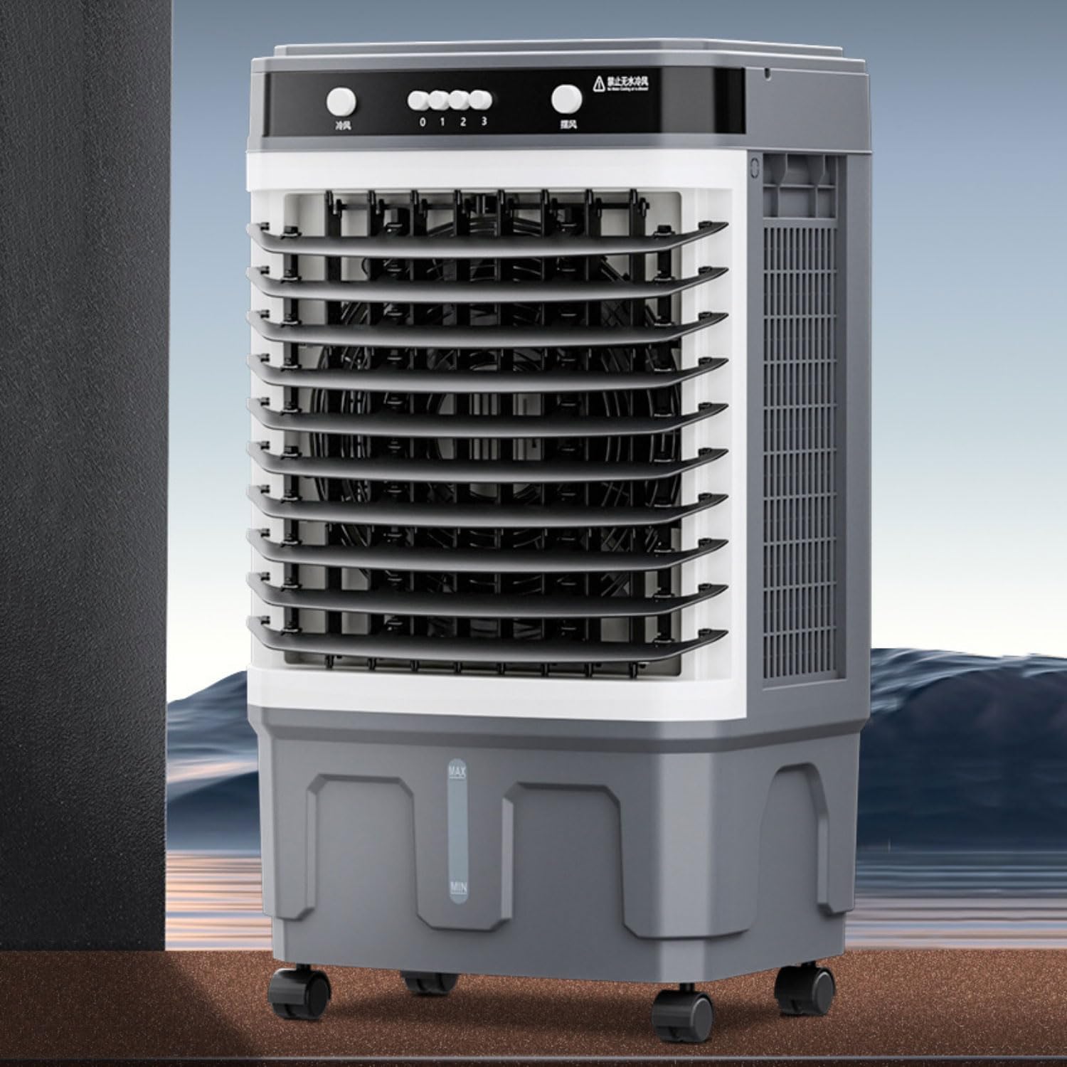 Verdunstungskühler, abluftlose Klimaanlage, großer Wassertank, 4 Kühlakkus, Fernbedienung, 12H-Timer, 120° Oszillation, mobiler Ventilator mit 3 Stufen, tragbares Klimagerät für Schlafzimmer