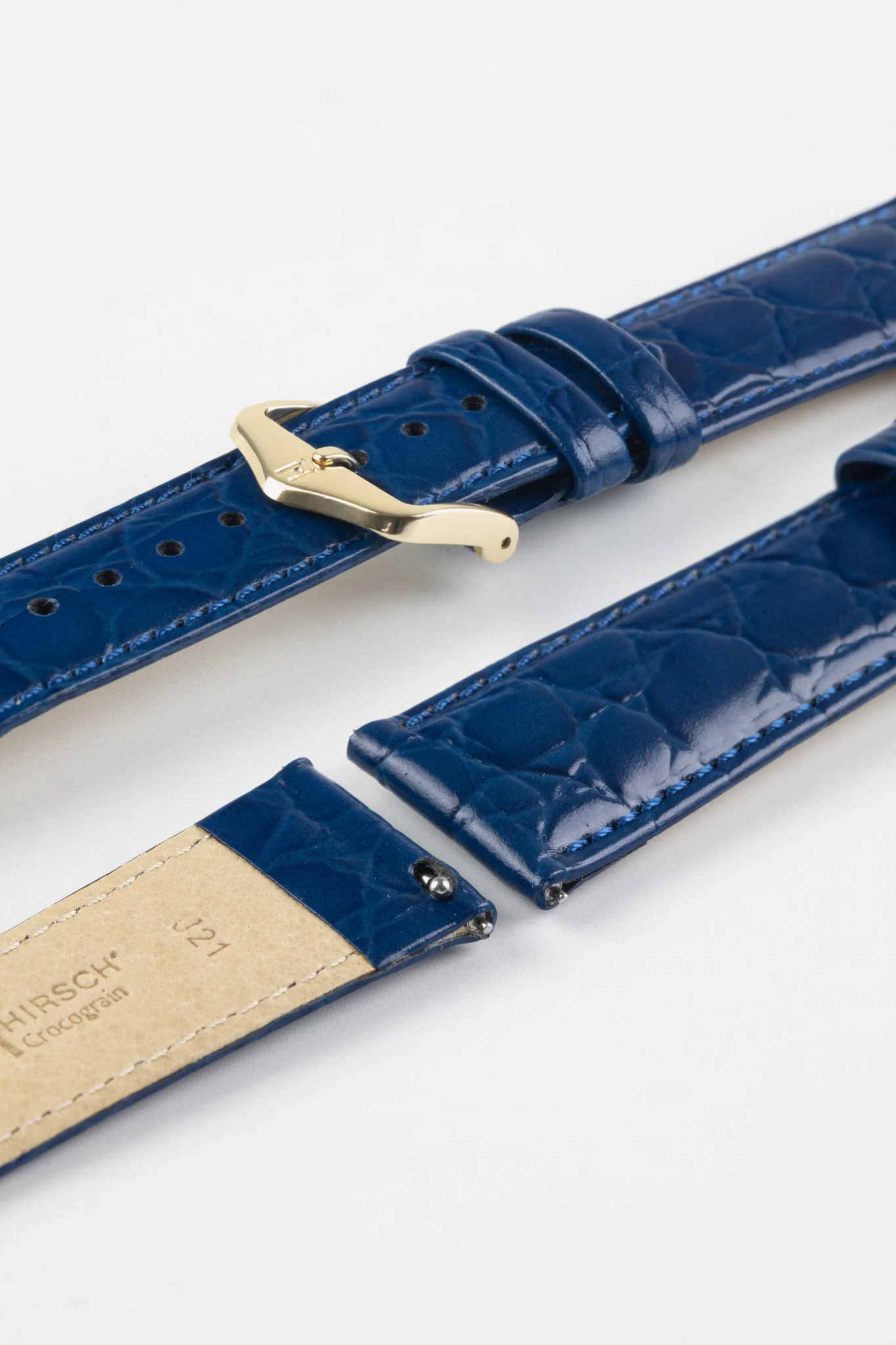 Hirsch CROCOGRAIN Crocodile Embossed Leather Watch Strap in MIDNIGHT BLUE