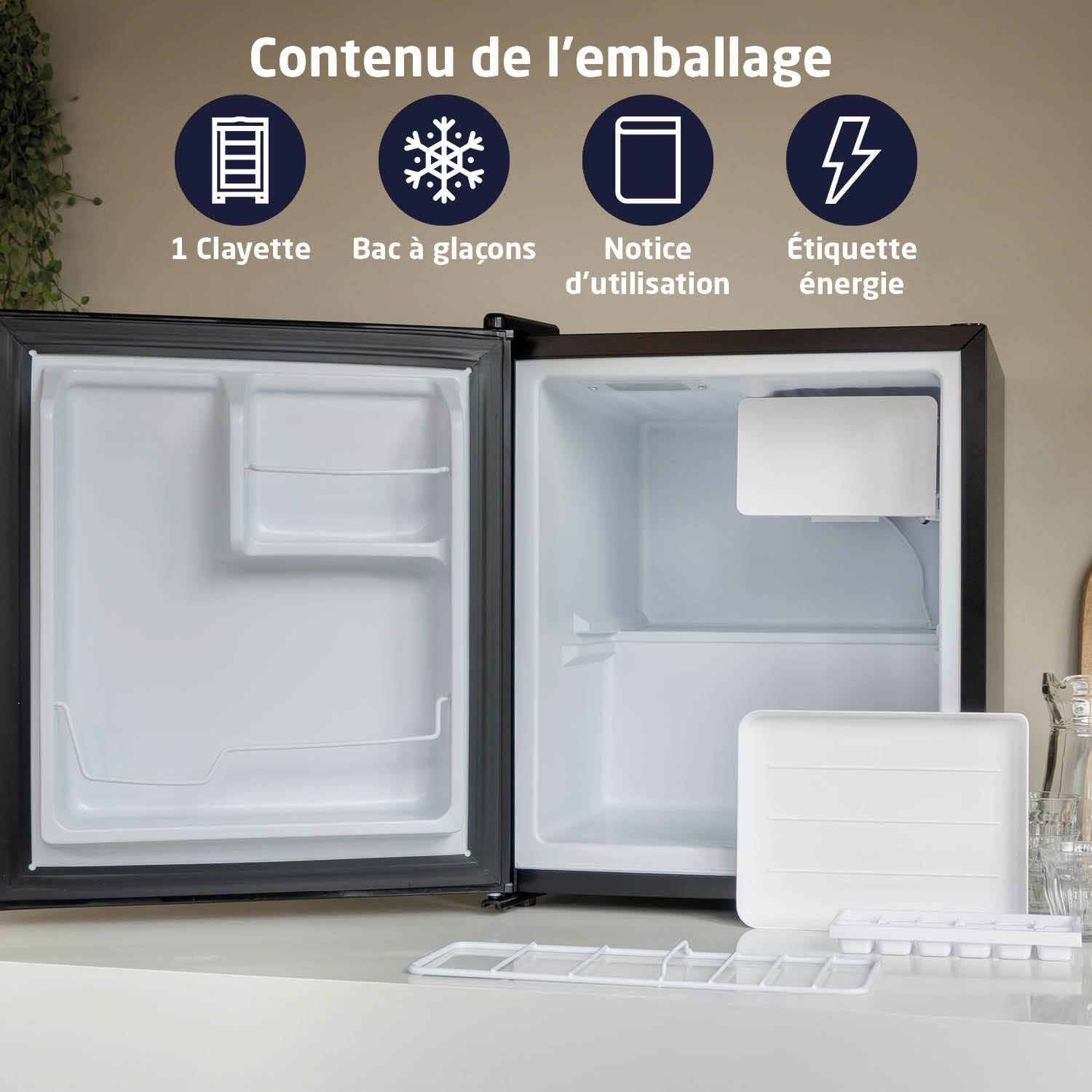 BREND BR-2241 Mini réfrigérateur avec congélateur - 42 + 5 litres - Réfrigérateur combiné - Éclairage LED - Noir - Idéal bureau, camping, chambre