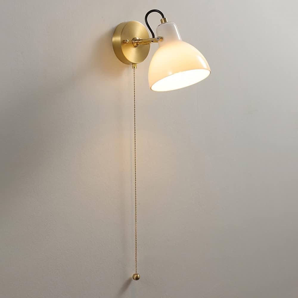 Moderne Wandleuchte Aus Kupfer Für Den Innenbereich Mit Zugschalter, E14-Fassung, Ideal Für Schlafzimmer Und Als Bettteilbeleuchtung.,Brass Base