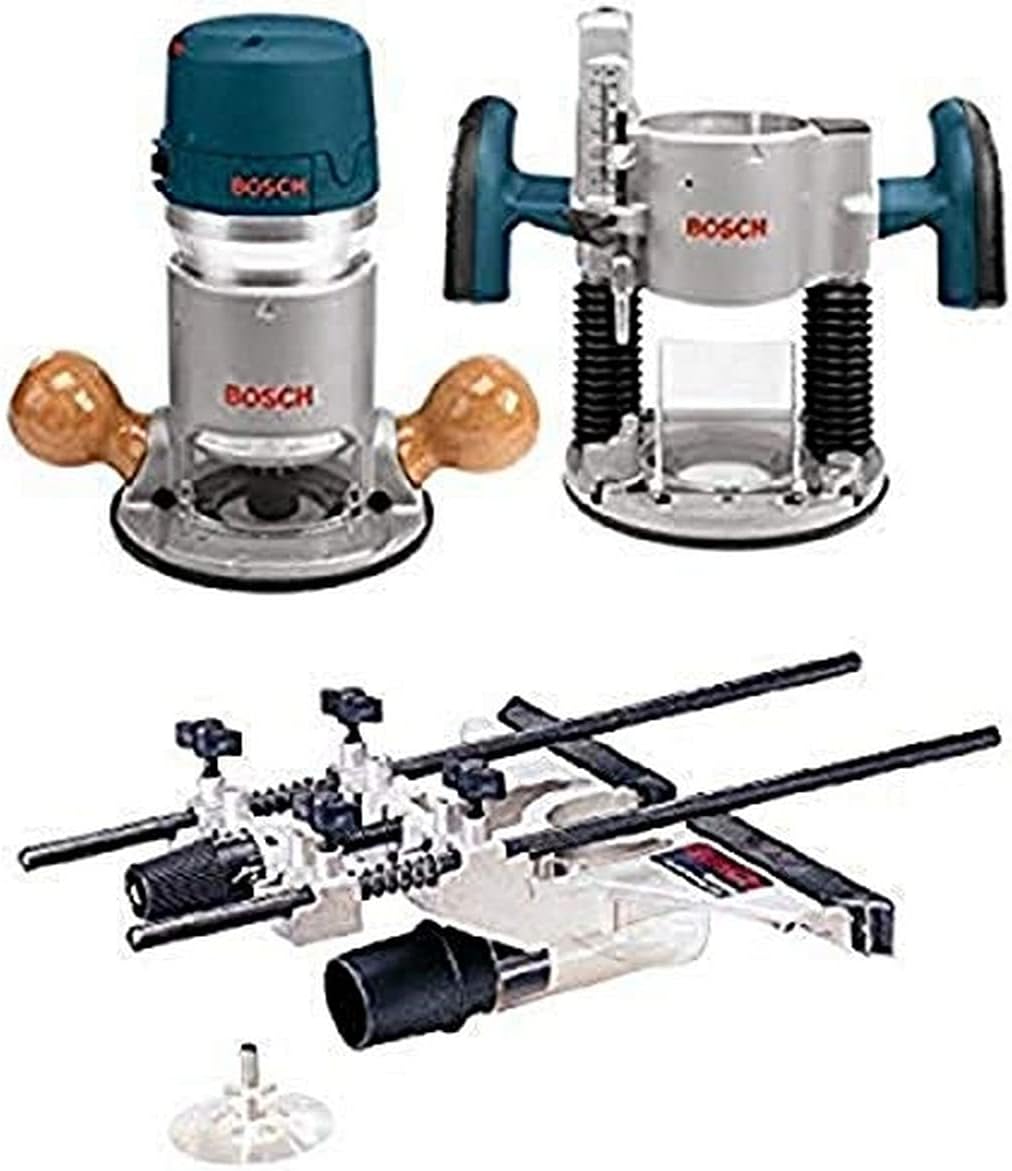 BOSCH 1617EVSPK Wood 12 Amp Router Tool Combo Kit – 2.25 Horsepower Plunge Router & Fixed Base with a Variable Speed