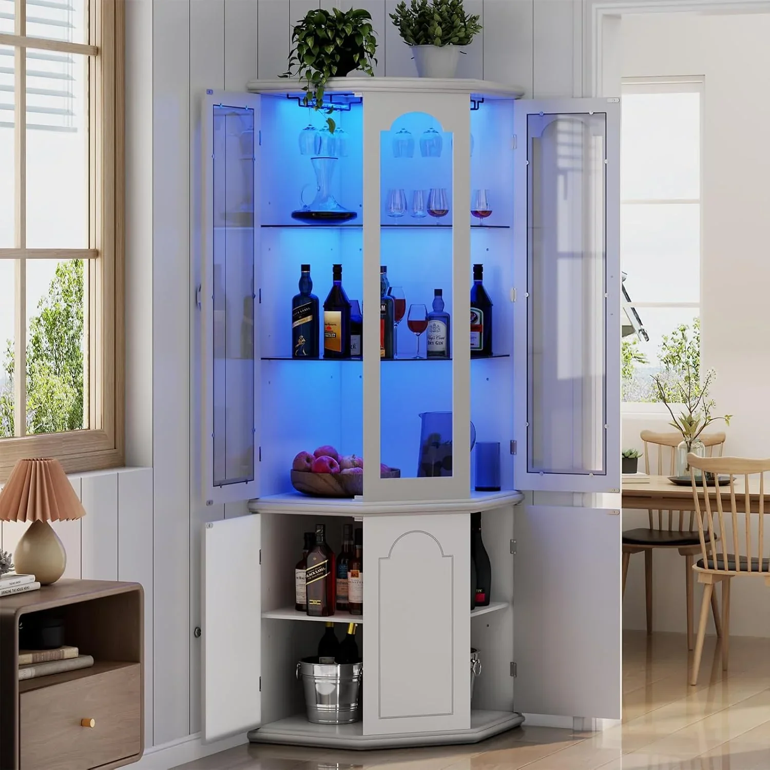 Corner wine cabinet with LED lights tall modern wine cabinet home bar wine storage cabinet