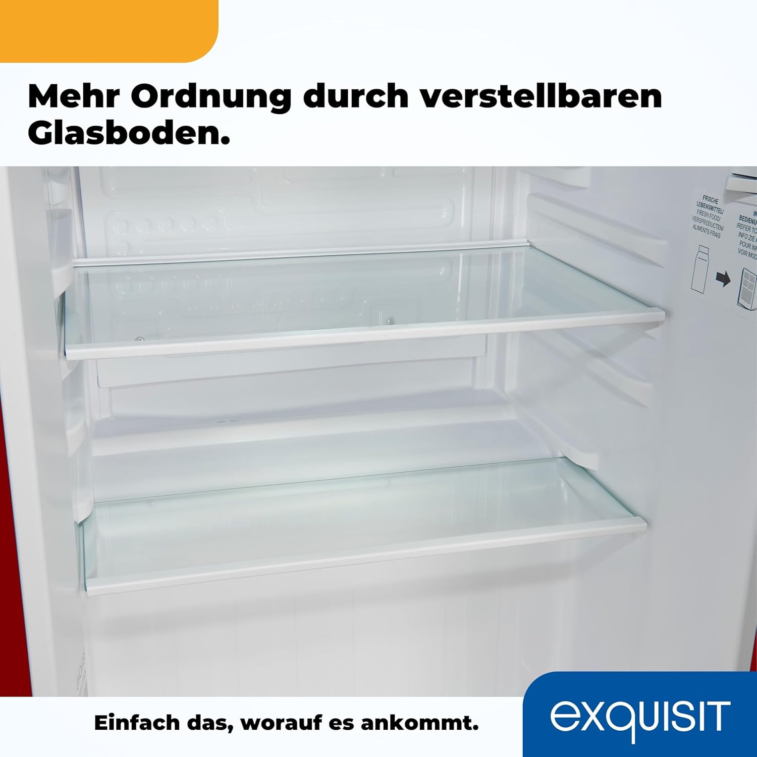 Exquisit Mini Kühlschrank KB60-V-090E rot | 52 l Nutzinhalt | LED-Innenbeleuchtung | Glasablagen | 45cm Breite