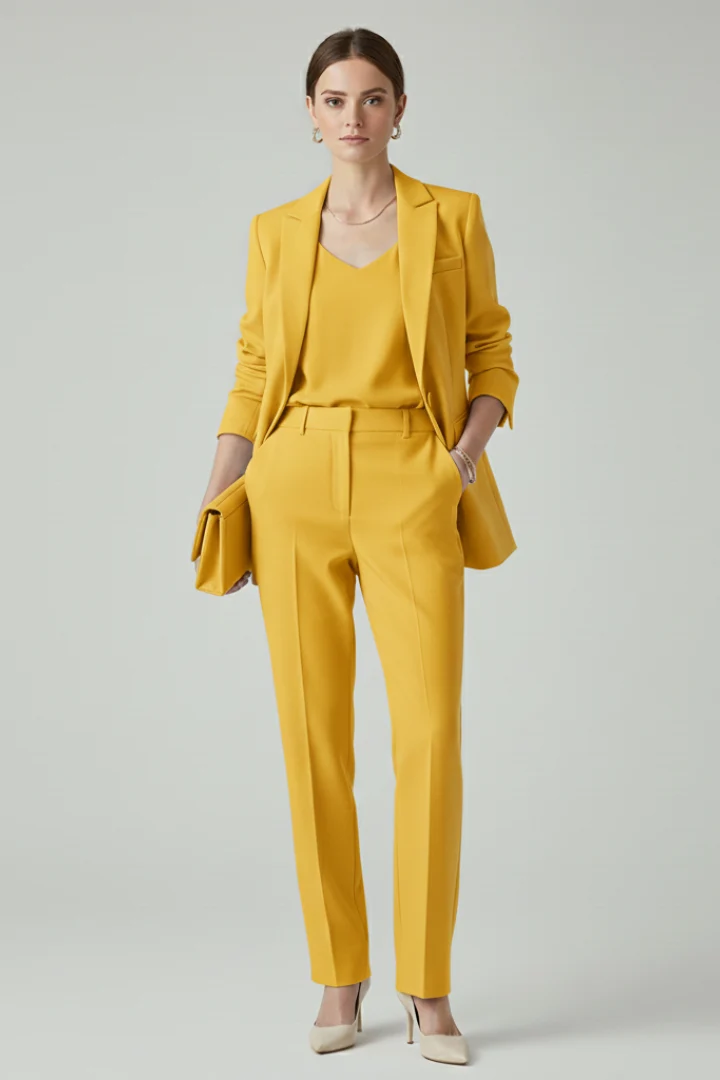 Damen Blazer Set Zweiteiler | Taillierter Blazer und Stoffhose mit geradem Bein | Elegantes Business Outfit f��r Damen