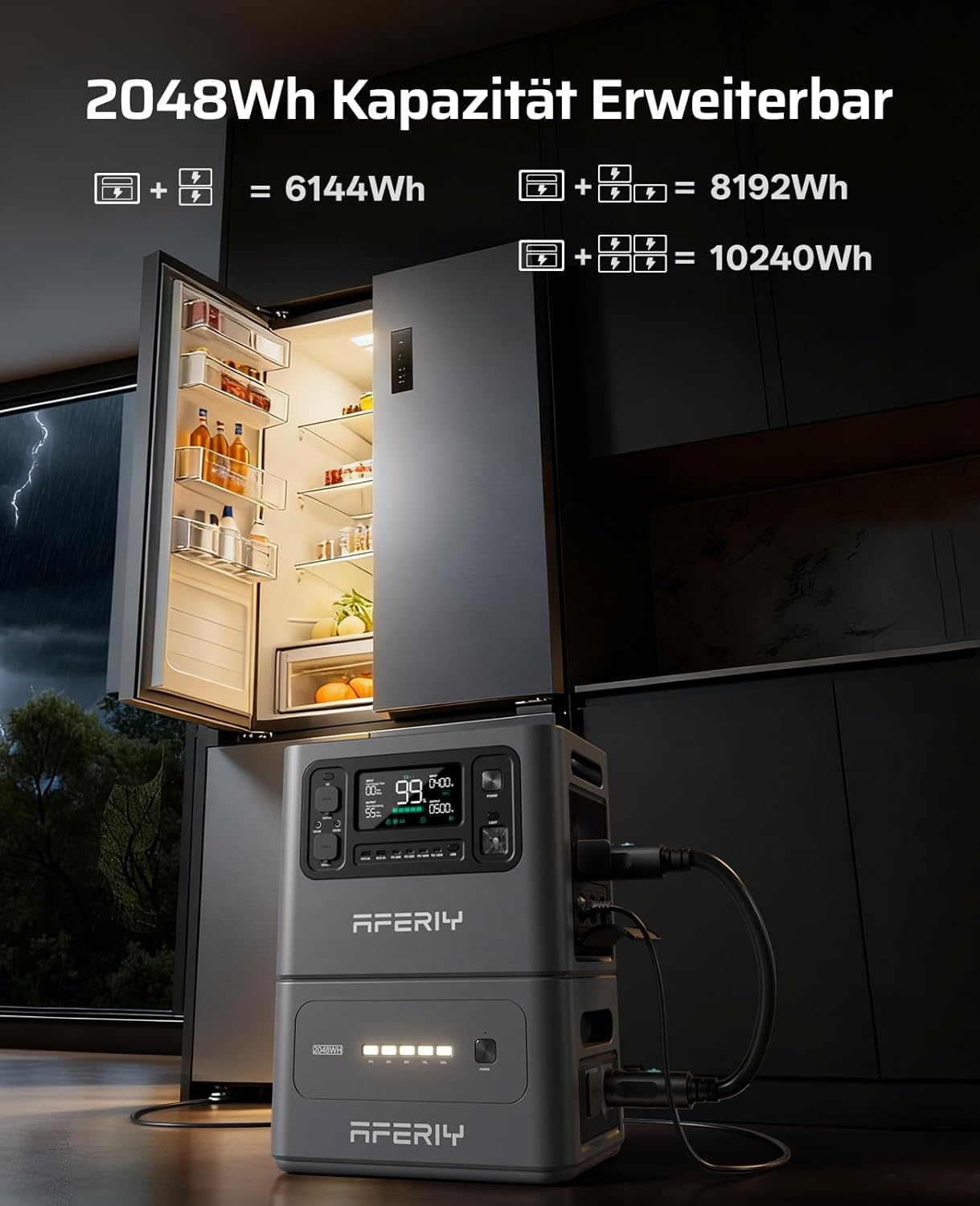 AFERIY 2800W Tragbare Powerstation, 2048Wh LiFePO4 In 1,5h Schnellladbar, 13 Ausgänge, Reine Sinuswelle 230V, USV, Erweiterbar Auf 4096Wh, Solar Generator Für Camping/Home-Office 2025 Neue