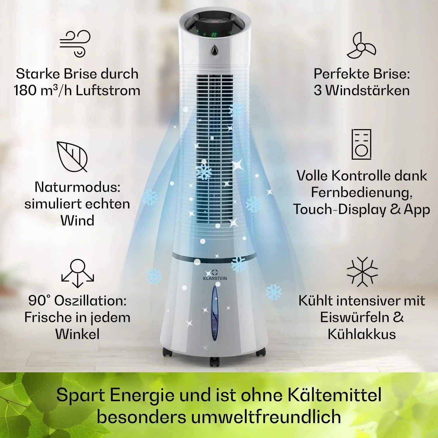 Klarstein 4-in-1: Slimme luchtkoeler, ventilator, luchtbevochtiger & ionisatie I 6 L watertank, oscillatie, 30 W, 210 m3/u, timer I Klimaatregelaar zonder afvoerslang, Mobiele airconditioner, Zwart-ros��goud