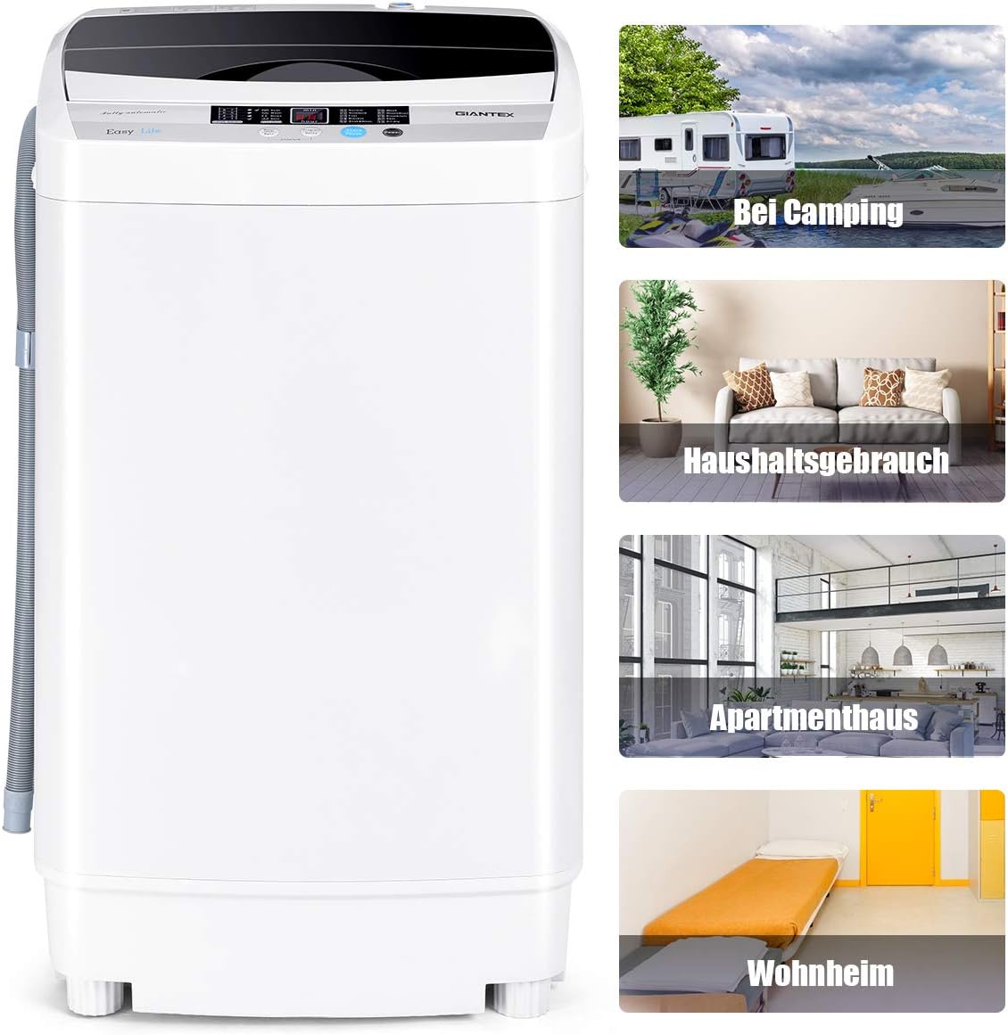 GOPLUS Waschmaschine Vollautomat 4,5 KG, Waschvollautomat mit Schleuder, 10 Programme, LED Dispaly, inkl. Ablaufpumpe, Toplader Waschmaschine ideal für Apartments und Wohnmobile, 50 x 50 x 85 cm
