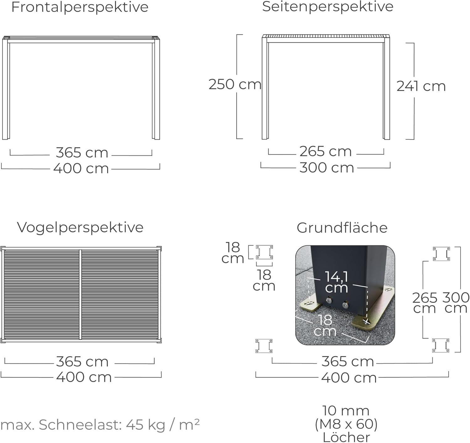 Lamellen Pergola Bioclimatic Aluminium | Pavillon verstellbares Lamellendach 4x3m wasserdicht | freistehend anthrazit pulverbeschichtet