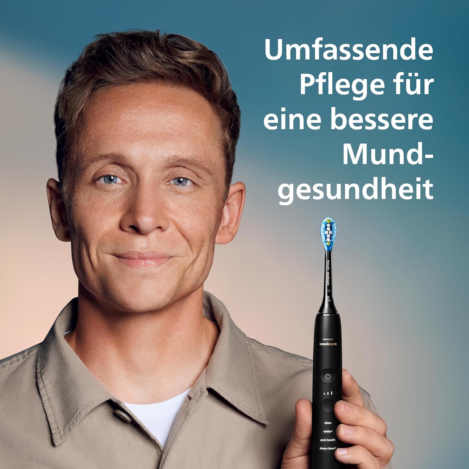 Sonicare DiamondClean 9000 elektrische Zahnbürste, Schallzahnbürste mit App, Andruckkontrolle, 4 Putzmodi, 3 Intensitätsstufen, Ladeglas, Schwarz und Roségold, Zweierpack, Modell HX9914/57
