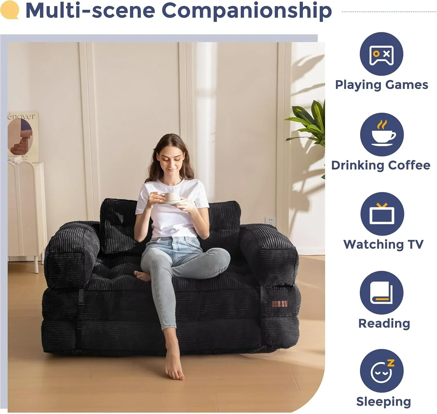 Folding Sofa Bed L-Shaped Convertible Sofa Bed with Armrests and Pillows