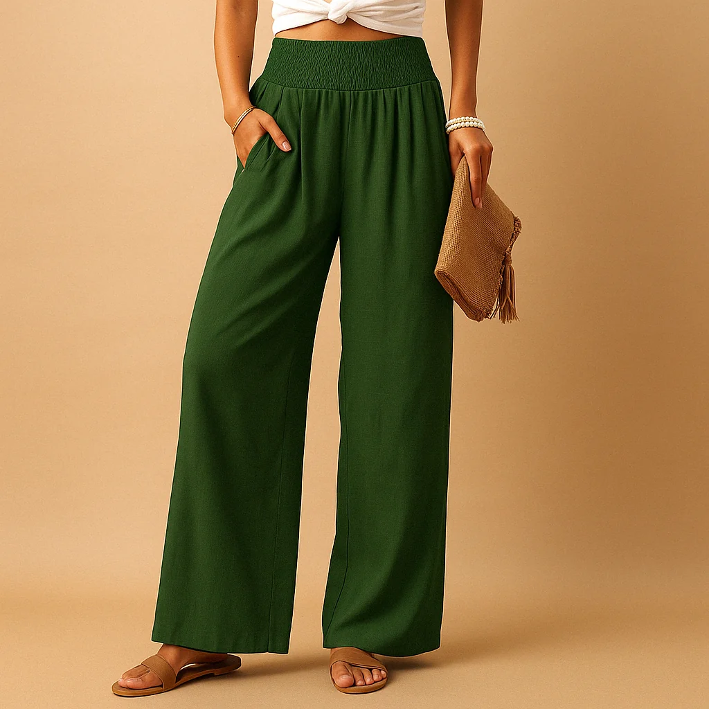 Damen Leinenhose mit elastischem Bund | Luftige Sommerhose aus Baumwolle-Leinen-Mix | Bequeme Stoffhose mit geradem Schnitt