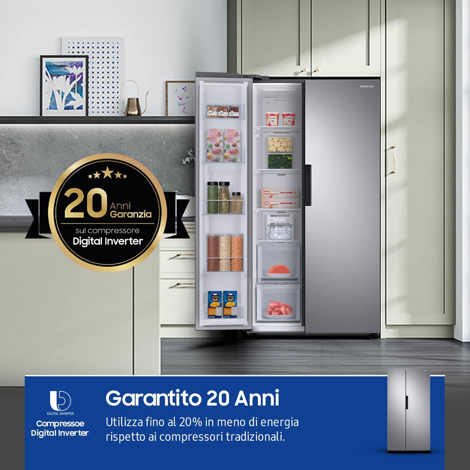 Samsung RS66A8101SL/EF Réfrigérateur Side by Side - Réfrigérateur 409L, Congélateur 243L, 358 kWh/An