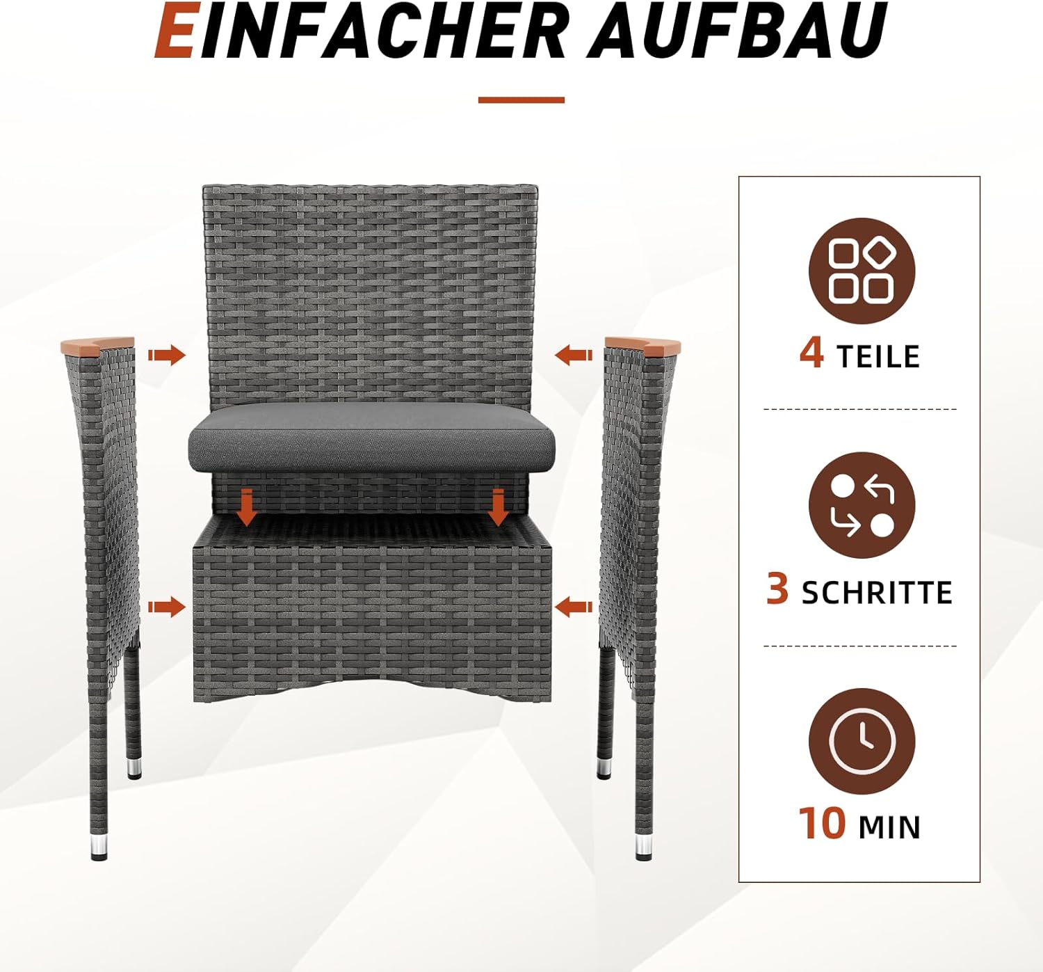 UDPATIO Gartenstühle 2er Set Rattan mit Kissen, Wetterfeste Gartenmöbel, Gartenstuhl Hochlehner für Balkon Terrasse, Outdoor Lounge Sessel, 60 * 59 * 85cm, Grau