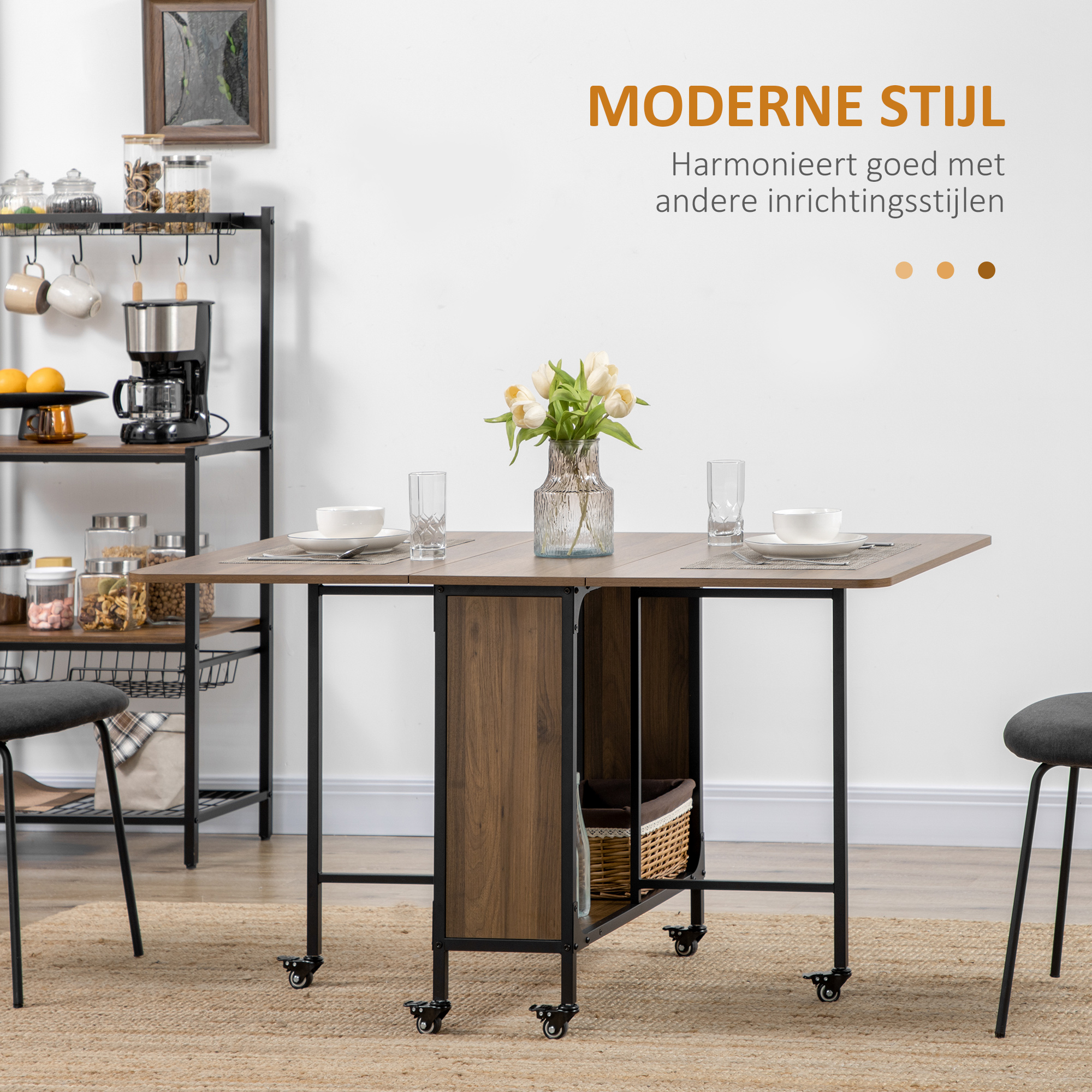 Mobiele Klaptafel, 2 Inklapbare Zijden, 130 x 80 x 74 cm, Bruin