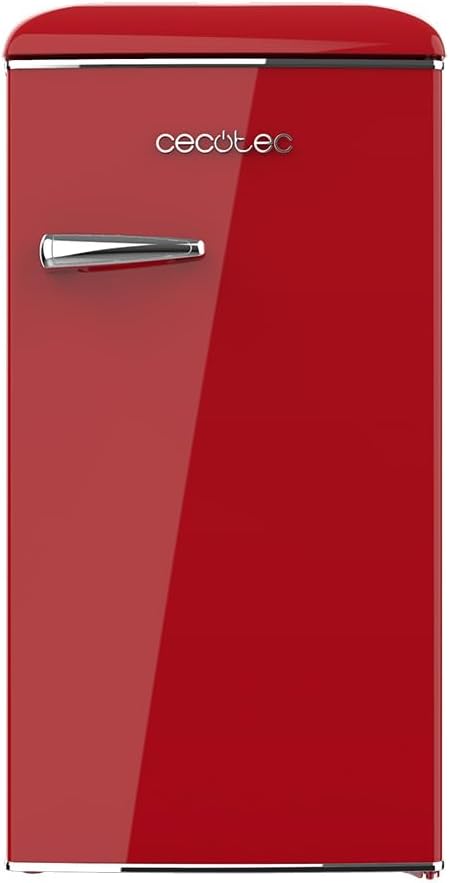 Cecotec Mini Réfrigérateur Rétro de 90 L Bolero CoolMarket TT Origin 90 Rouge. Mini Frigo avec ICEBOX, LED Intérieur, Poignée Chromée, Ouvre-bouteilles, Style Vintage en Rouge
