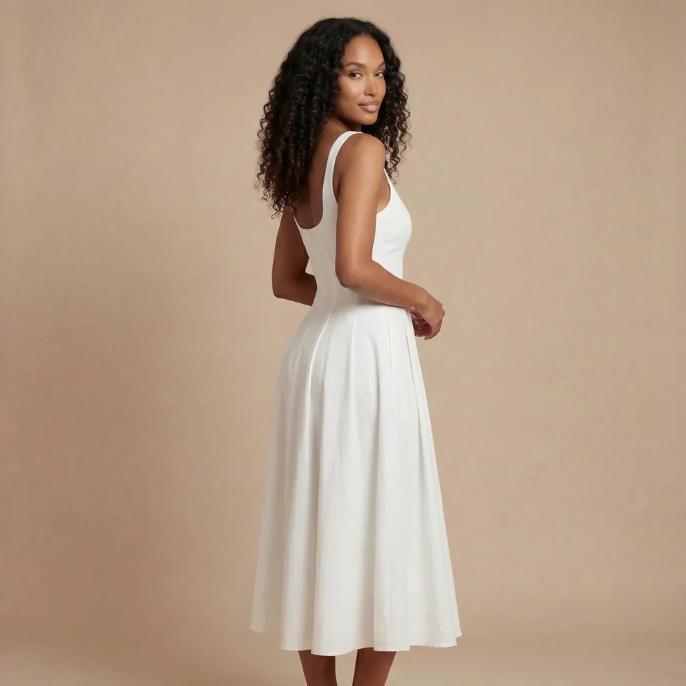 ?rmelloses Midi-Kleid mit Karree-Ausschnitt f��r Hochzeitsg?ste