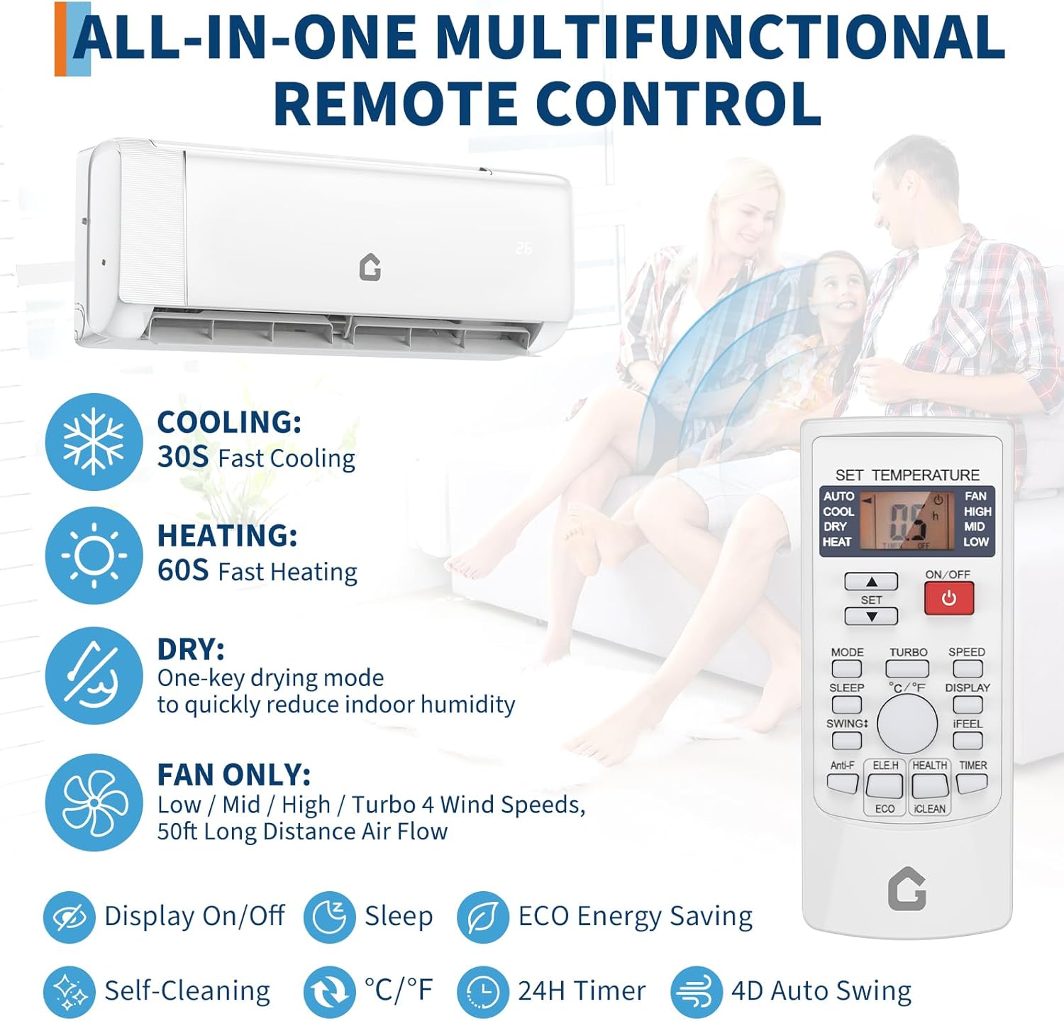 GarveeHome SEER 18.5 12000BTU Split-Mini-Klimaanlage 230 V | Stromsparendes Wechselrichtersystem mit WLAN, Fernbedienung und einfacher Installation für Räume bis zu 200 m