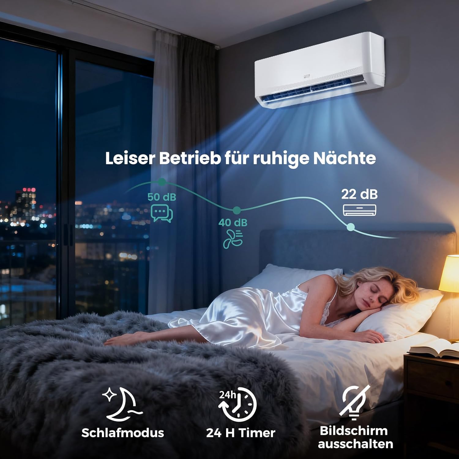 COSTWAY 12000BTU Split Klimageräte, Klimaanlage 3,4kW mit Heizfunktion, Air Conditioner energiesparend inkl. Kupferleitung, Kältemittel R32, Selfclean, Wandmotage für 70m³ Räume
