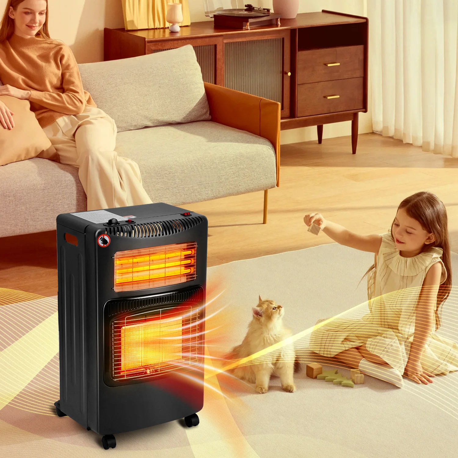 Sonnewelt Gasheizung 4200w und 1260w Gas-Elektro-Heizgert mit Gasdruckregler, Gasschlauch, Gasflaschen Adapter