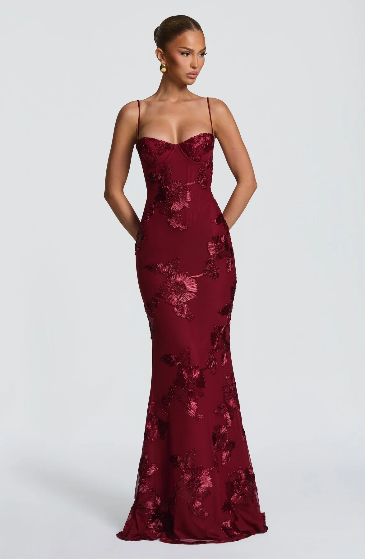 Figurbetontes Satin-Maxikleid mit Korsett-Mieder f��r Damen