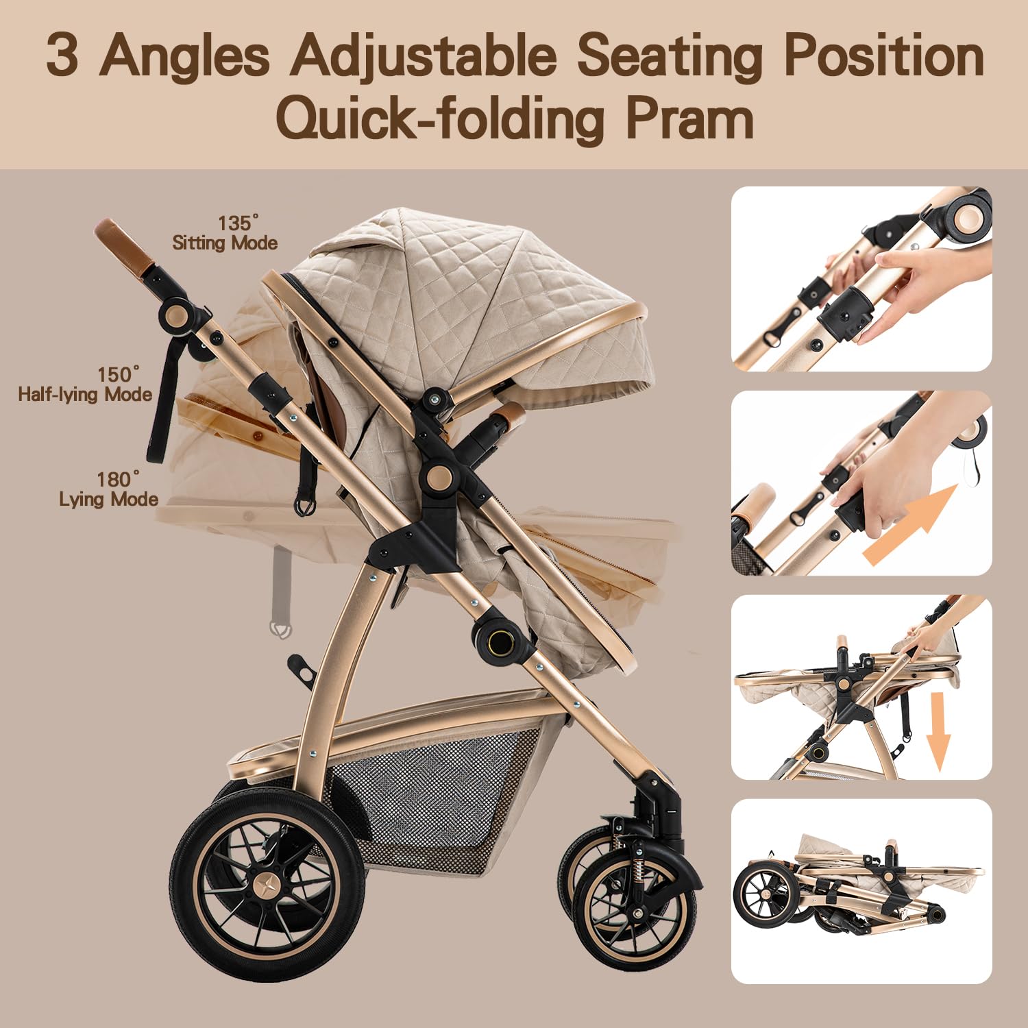 Gcarebb 3 in 1 Kinderwagen, Buggy Mit Auto Babyschale, Mit Höhenverstellbarer Kinderwagen Komplettset, KombiKinderwagen Mit Aluminiumrahmen für Neugeborene 0-4 Jahre