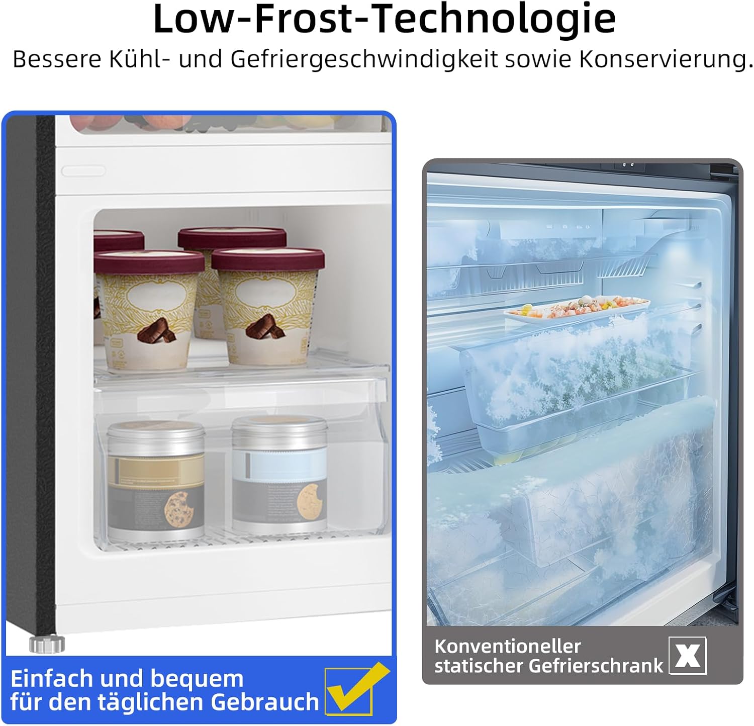 CHIQ Freistehender Kühlschrank mit Gefrierfach | Kühl-Gefrierkombination 114 cm Höhe, 47 cm Breit, 117L| 4 Sterne Gefrieren -24℃ | LED Litcht | Dunkler Edelstahl Look, for Eigentumswohnungen