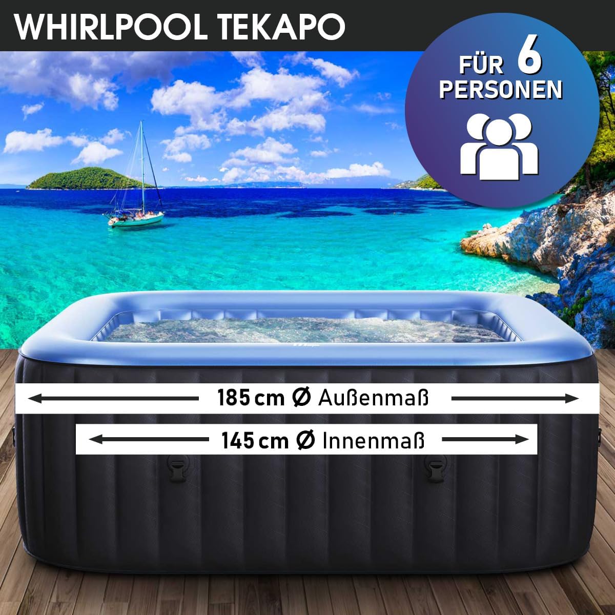 BRAST Whirlpool aufblasbar MSpa | 4-8 Personen | viele Modelle rund und eckig | Ø 125-224cm | In-Outdoor Pool | bis zu 144 Massagedüsen | inkl. Aufblasfunktion Abdeckung Timer Heizung | Tekapo6