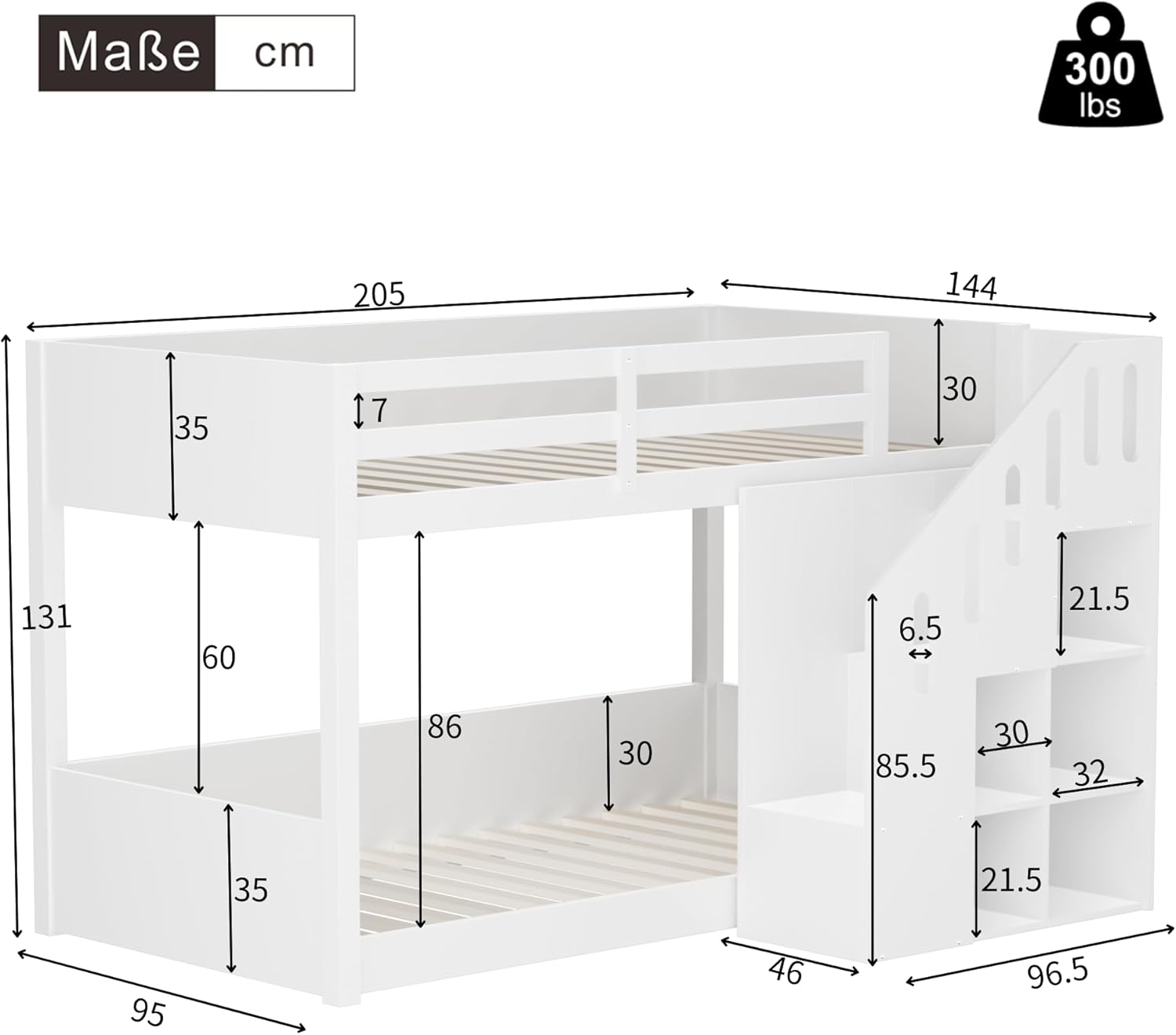 Hochbett Etagenbett 2 Kinder 90x200 cm mit Treppe, Kinderbett Mit & Schließfächern & Rausfallschutz, Kinderzimmer kinderhochbett, Stockbett für Mädchen Junge, Weiß