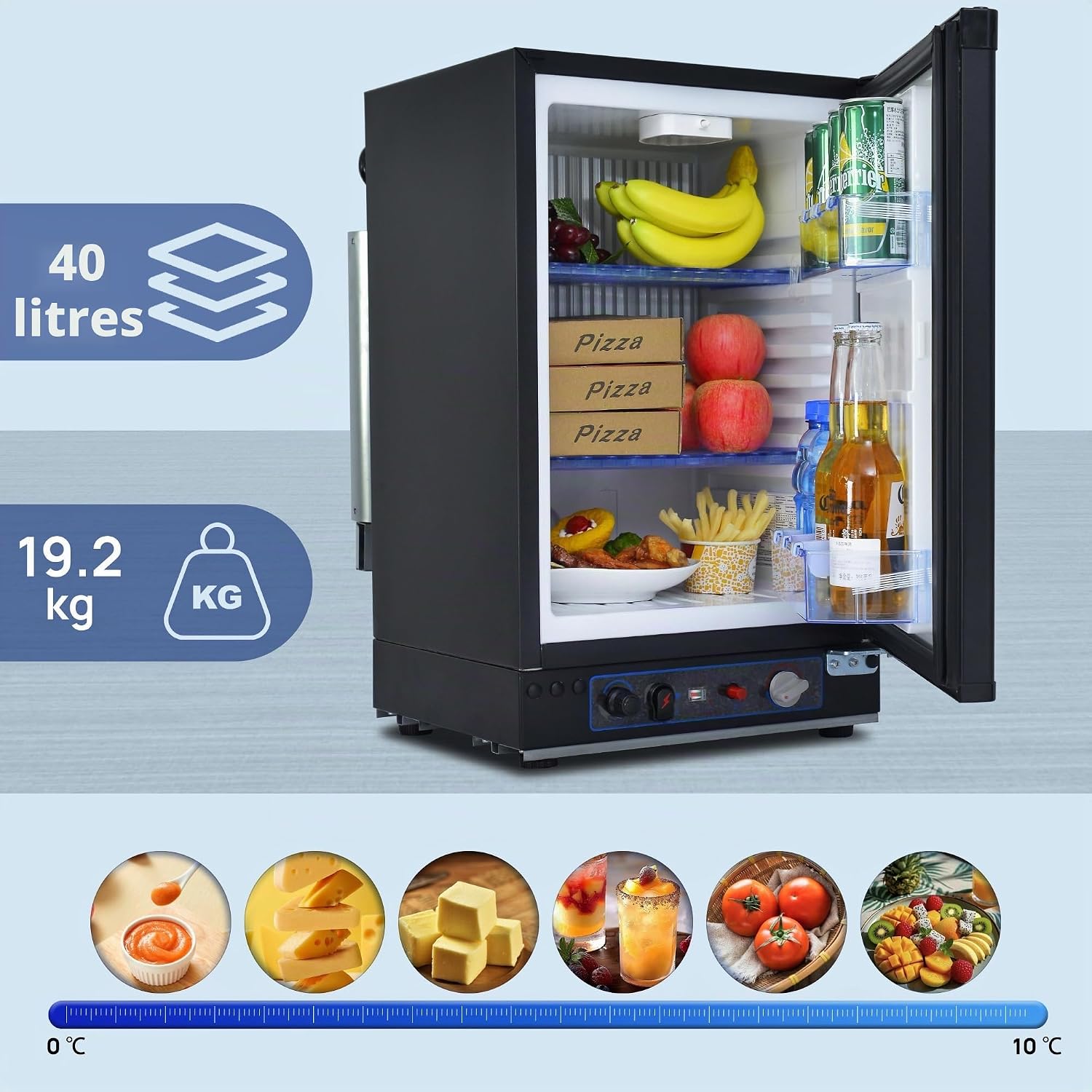 Smad Frigo Gaz, 40L, Frigo Trimixte 12V 220V Gaz Camping Car, Réfrigérateur Camping Gaz pour Camping-Car Camion Caravane Fourgon Chalet Mobile-home, 28/30mbar, Noir
