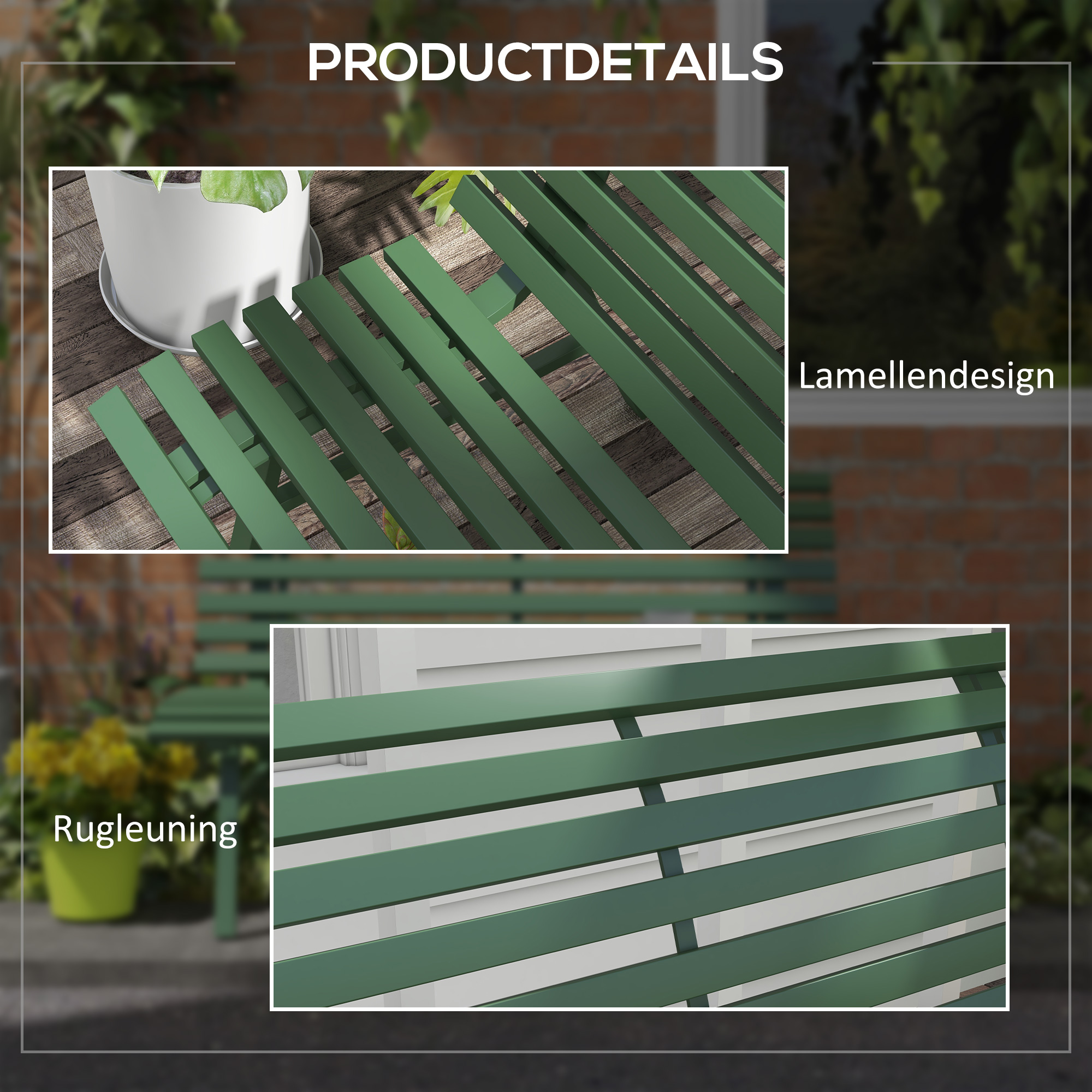 Outsunny Groene Tuinbank, Parkbank, Zitbank in Latdesign, Weerbestendig, Aluminium, 123 x 67 x 79 cm