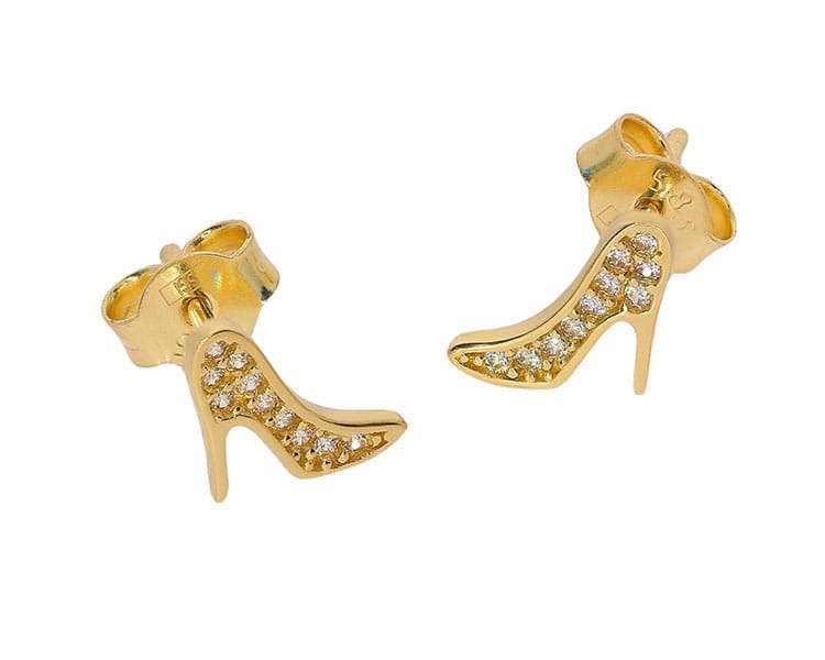 Złote kolczyki buty na obcasie próby 585