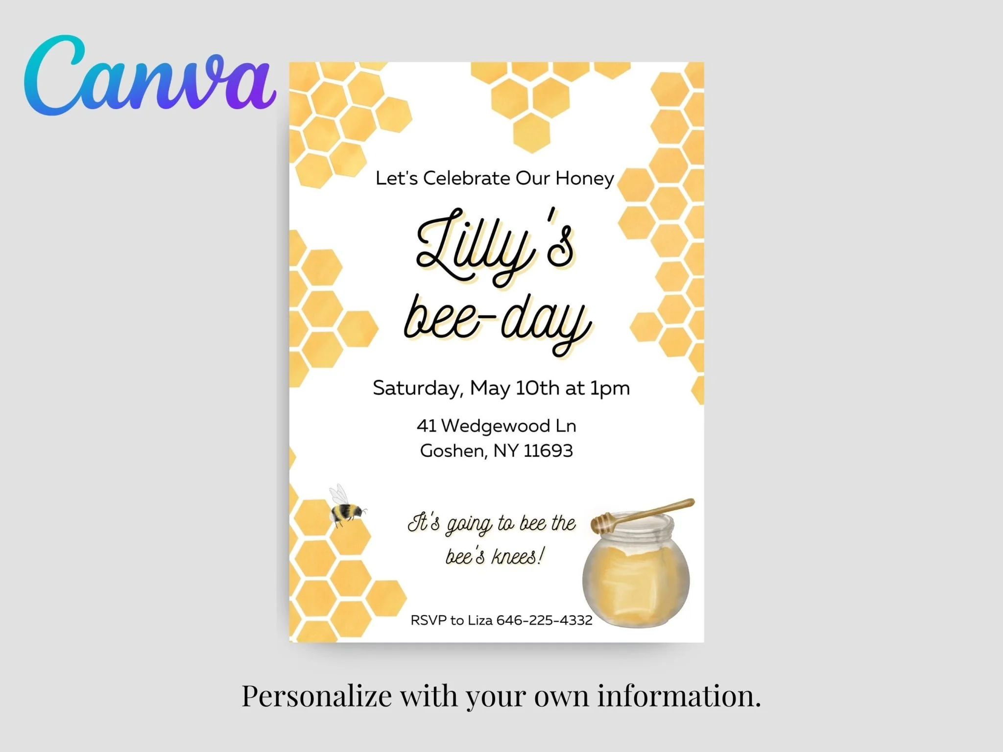 Bee Themed Birthday Invitation, Bee-Day Birthday, Bee-Day Birthday Invitation, Editable Bee Themed Invite