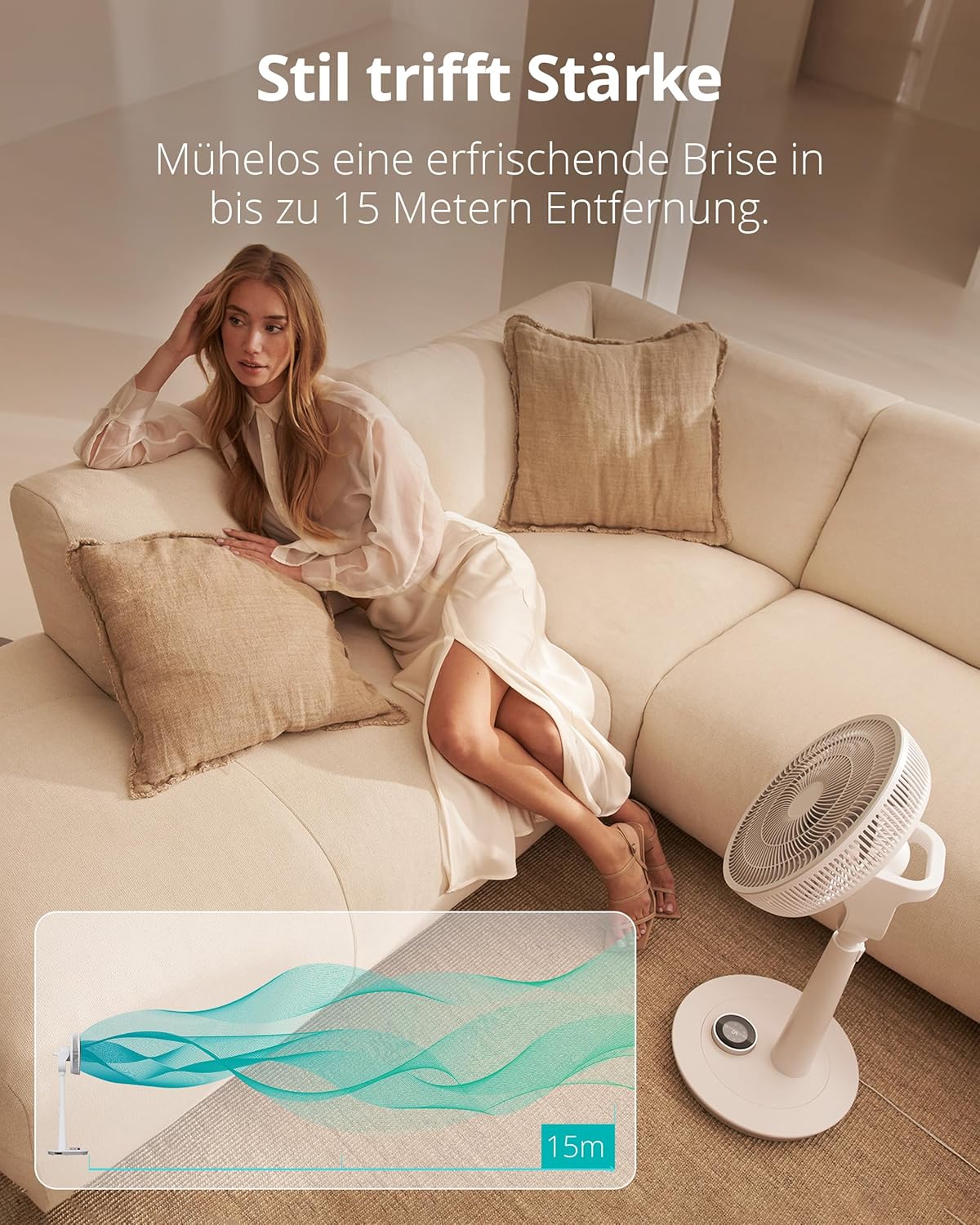 Duux Whisper 2 Statiefventilator Stil - Zuinige DC-motor met 26 snelheden - Ventilator in hoogte verstelbaar (73-95cm) - Horizontale + Verticale oscillatie - Wit