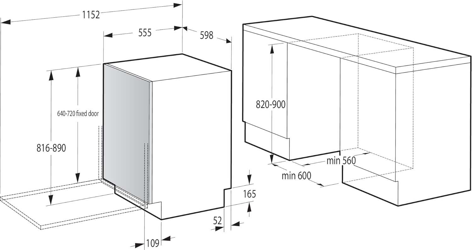 Gorenje GV663A66 Geschirrspüler/Einbaugerät FRONT NICHT ENTHALTEN/Made in EU/60 breite/16 Maßgedecke/8 Programme/TotalDry/Nachtprogramm/Status LED Licht/EEK: A-10%/Einbaumaße (HxBxT): 82 x 60 x 55,5cm