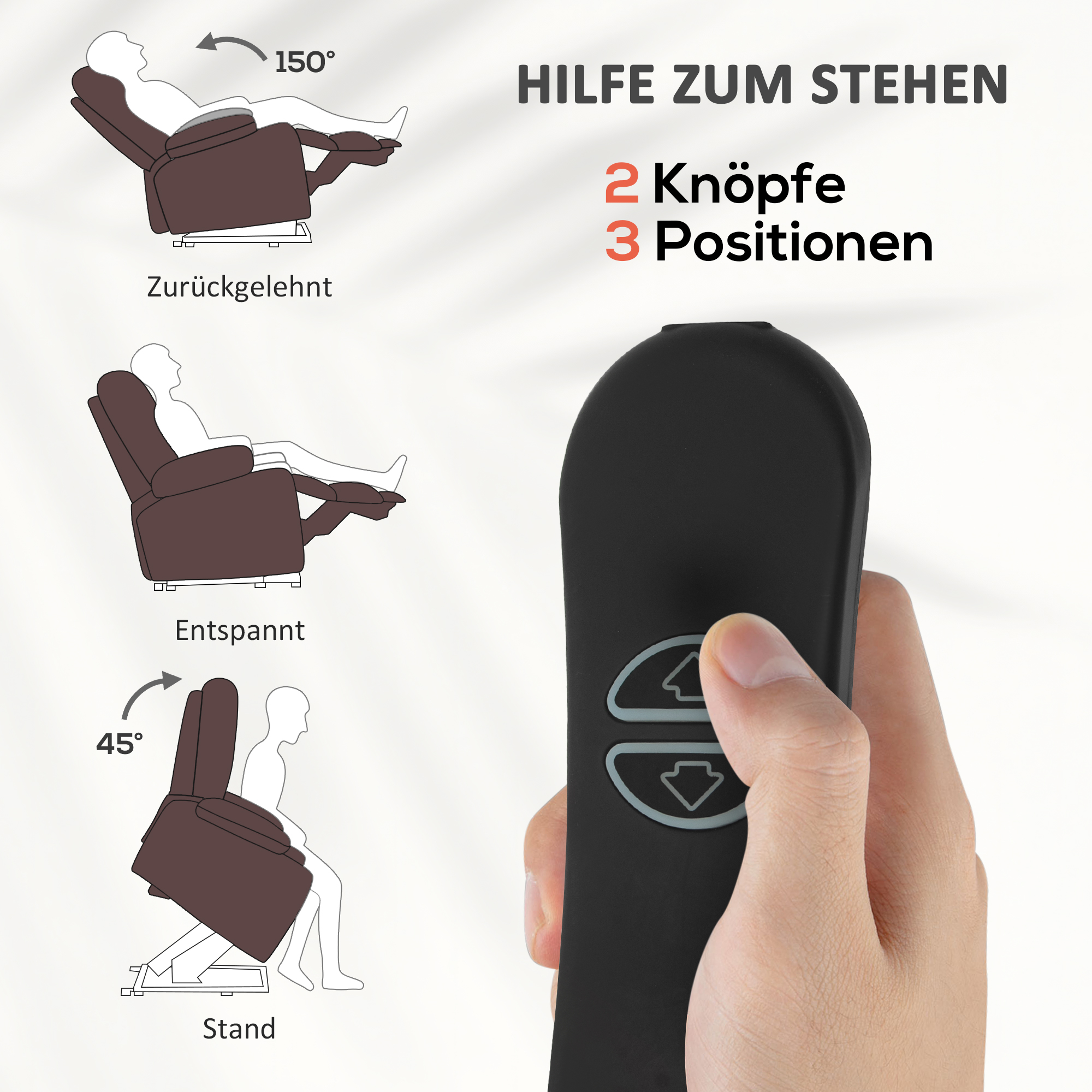 Opstaanstoel met Massagefunctie en Lendenverwarming, Relaxstoel met Afstandsbedieningen en Zijzakken, Bruin