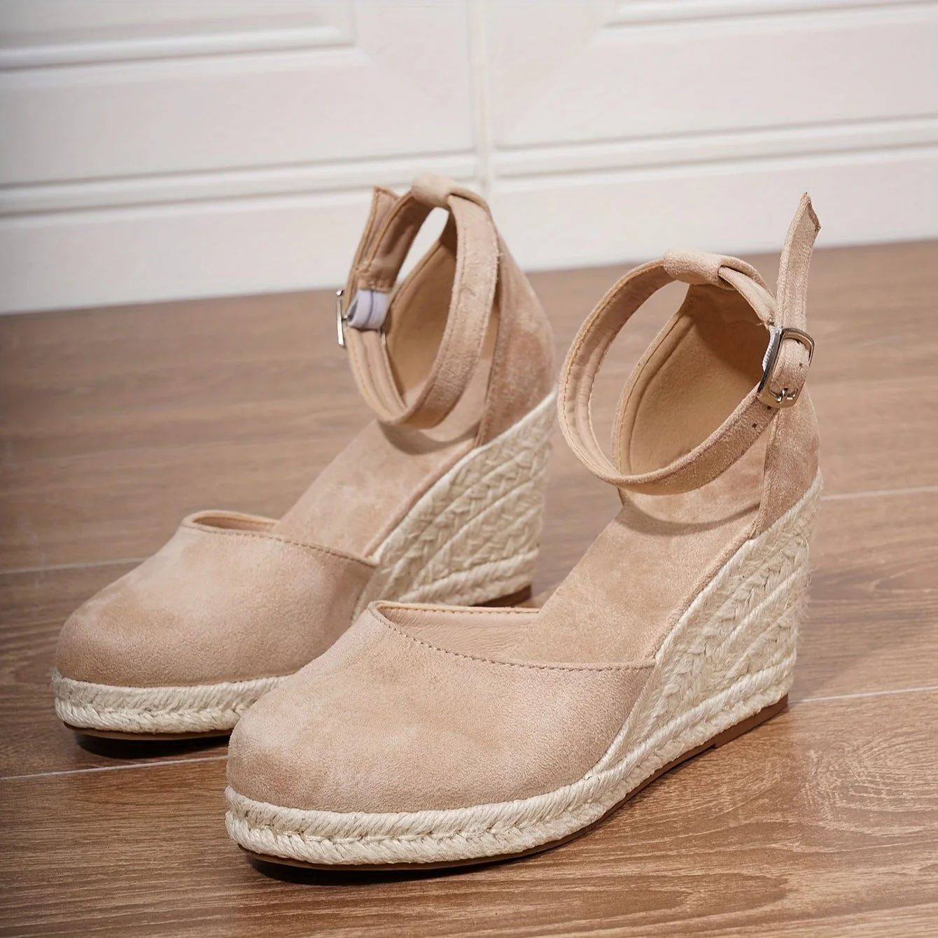 Damen Keilsandaletten mit geschlossenem Zehenbereich | Bequeme Espadrilles Sandalen mit Keilabsatz und verstellbarem Riemen