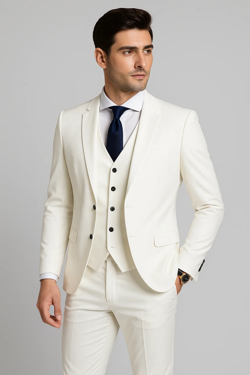 Eleganter dreiteiliger Herrenanzug im Slim-Fit-Schnitt f��r Hochzeiten und Bankette