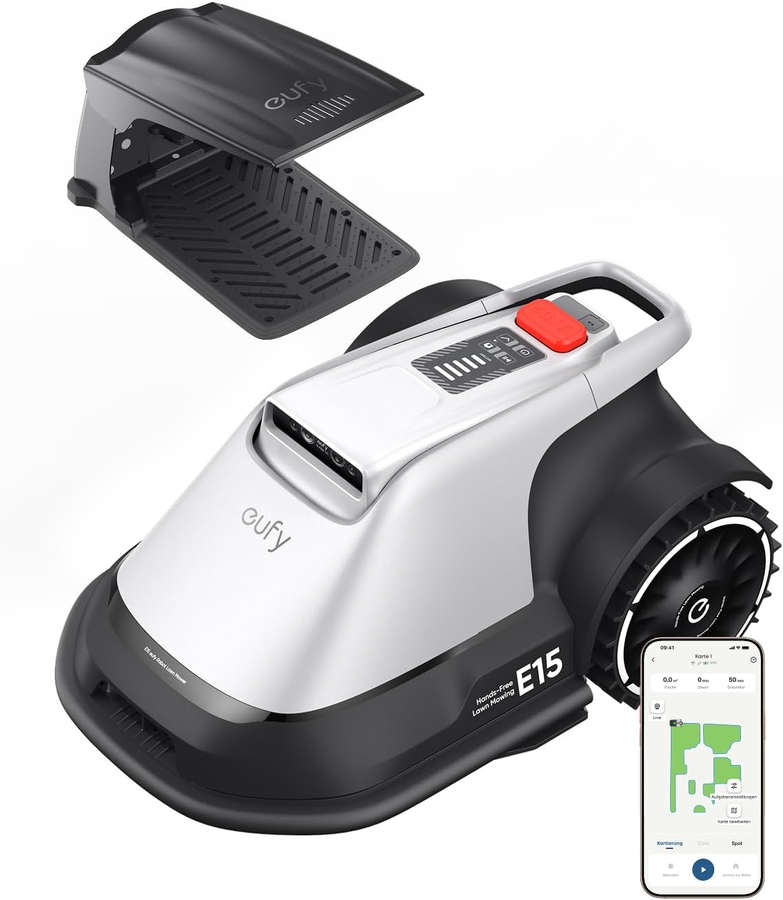 eufy E15 Mähroboter ohne Begrenzungskabel, Keine Signalausfälle, Kein RTK, TrueVision Technologie, Smart-Navigation, Garten bis 800m², Präzisionsrandschnitt, Hindernisvermeidung, App-Steuerung