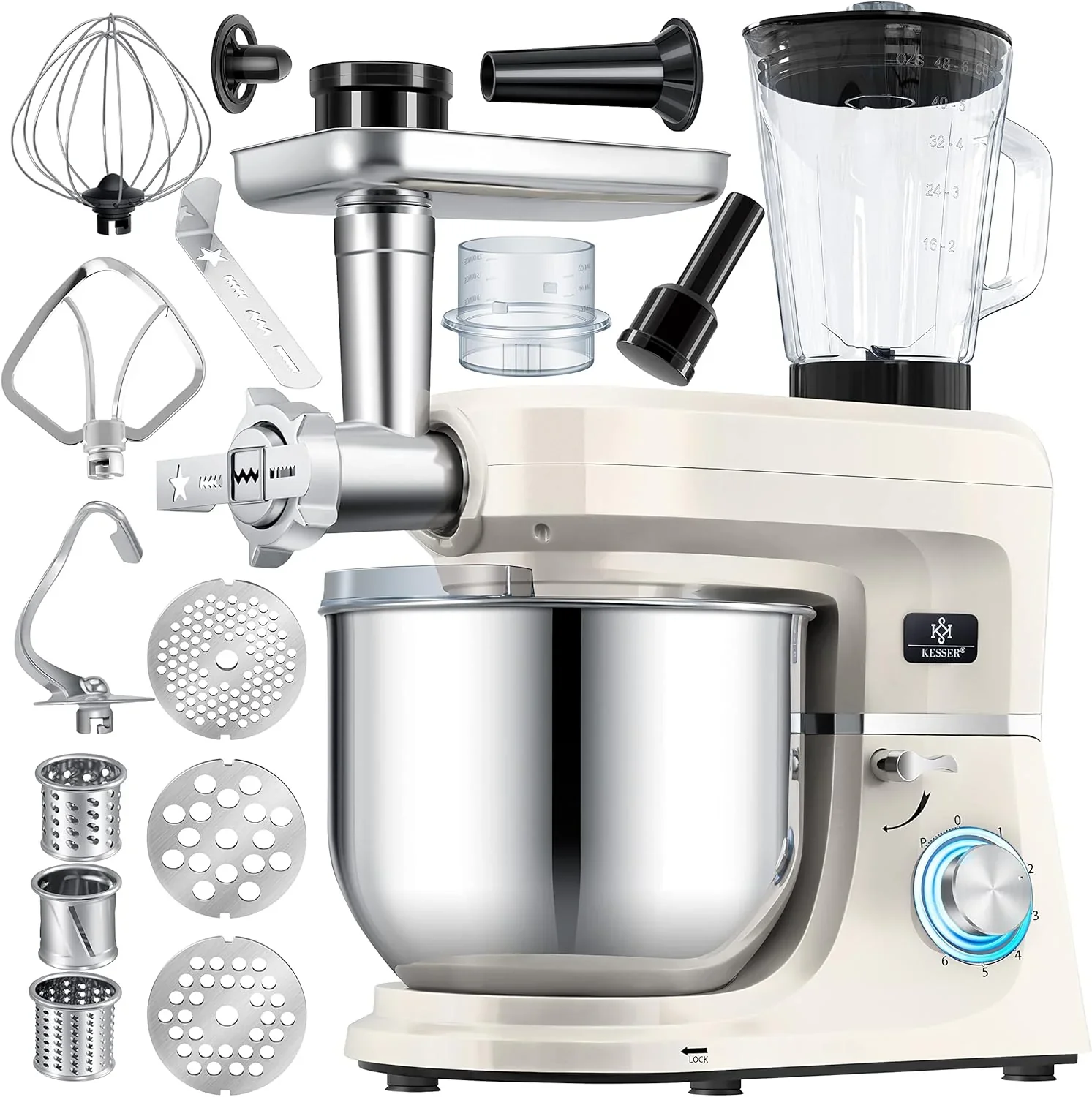 KESSER? 3 in 1 Universal K��chenmaschine K-KM 3000 mit Fleischwolf Knetmaschine Multifunktionale R��hrmaschine 5,5L Sch��ssel mit 3 R��hrwerkzeuge, 1,5L Entsafter, Zubeh?r-Set, Pasta & Geb?ckformen