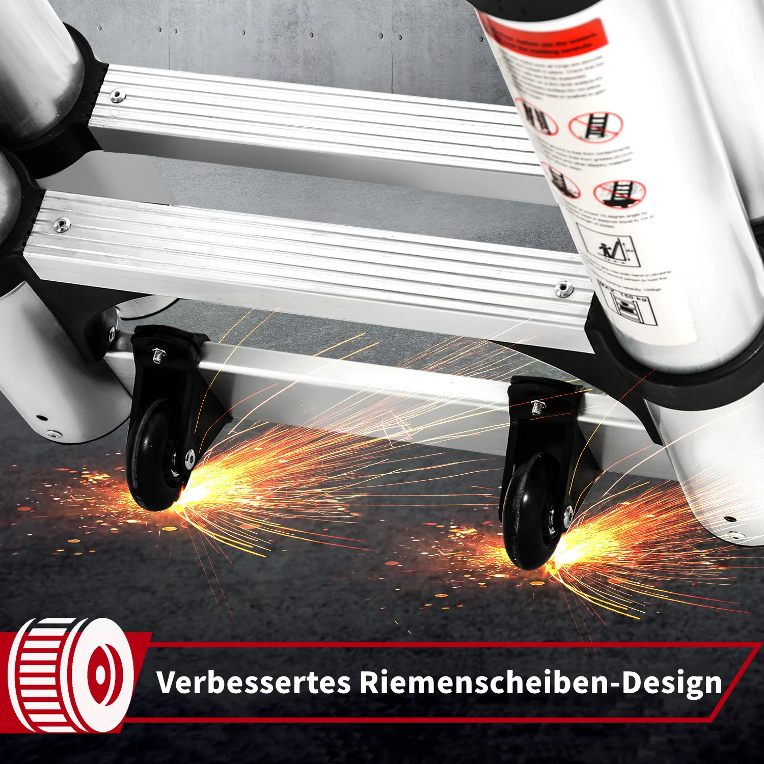 Sonnewelt 5M Alu Teleskopleiter Klappleiter mit Rdern und Dreiecksstabilisator