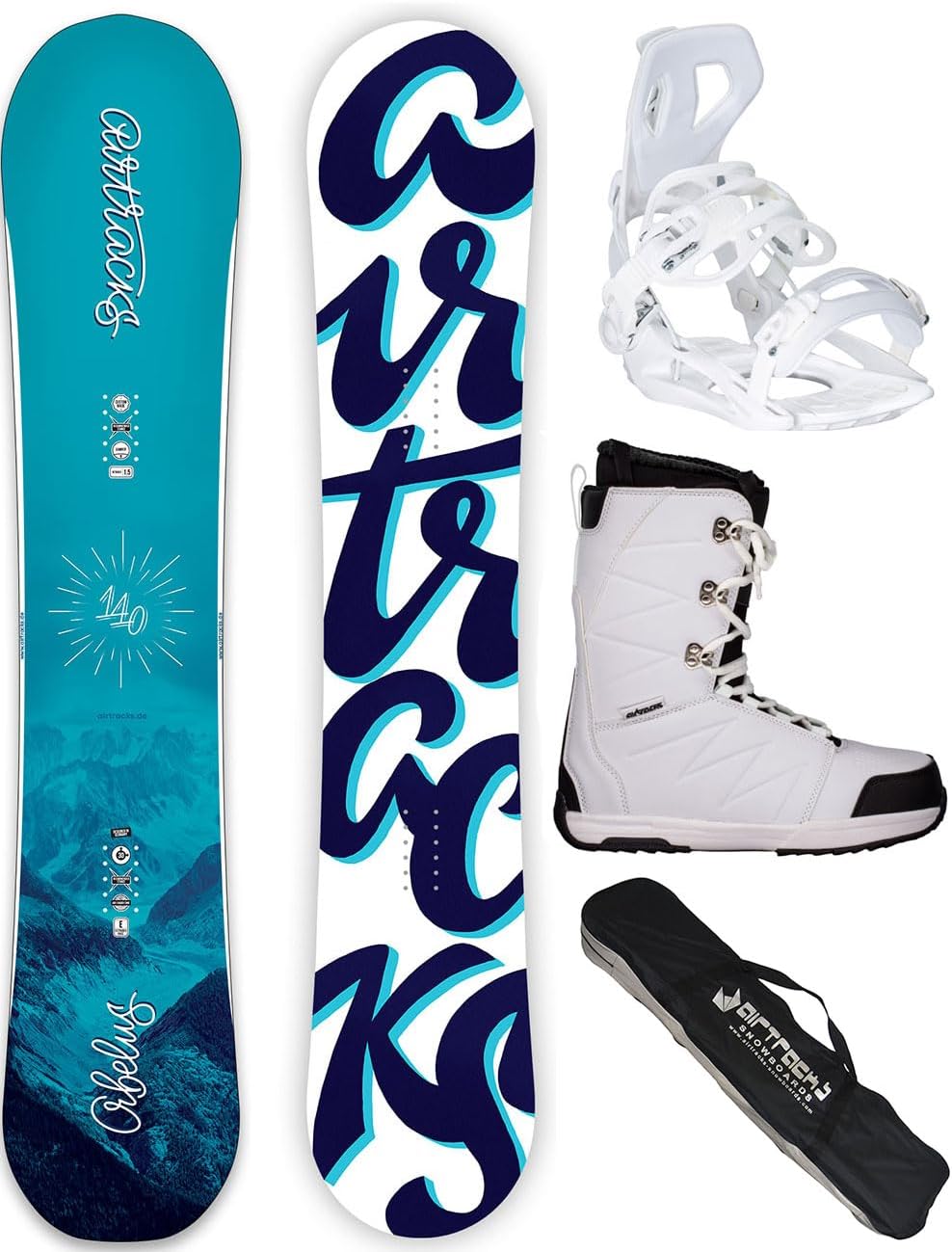 Airtracks Damen Snowboard-Set Orbelus Lady Camber + Bindung Master W Fastec + Boots + Sb Bag 140 145 150 155 cm