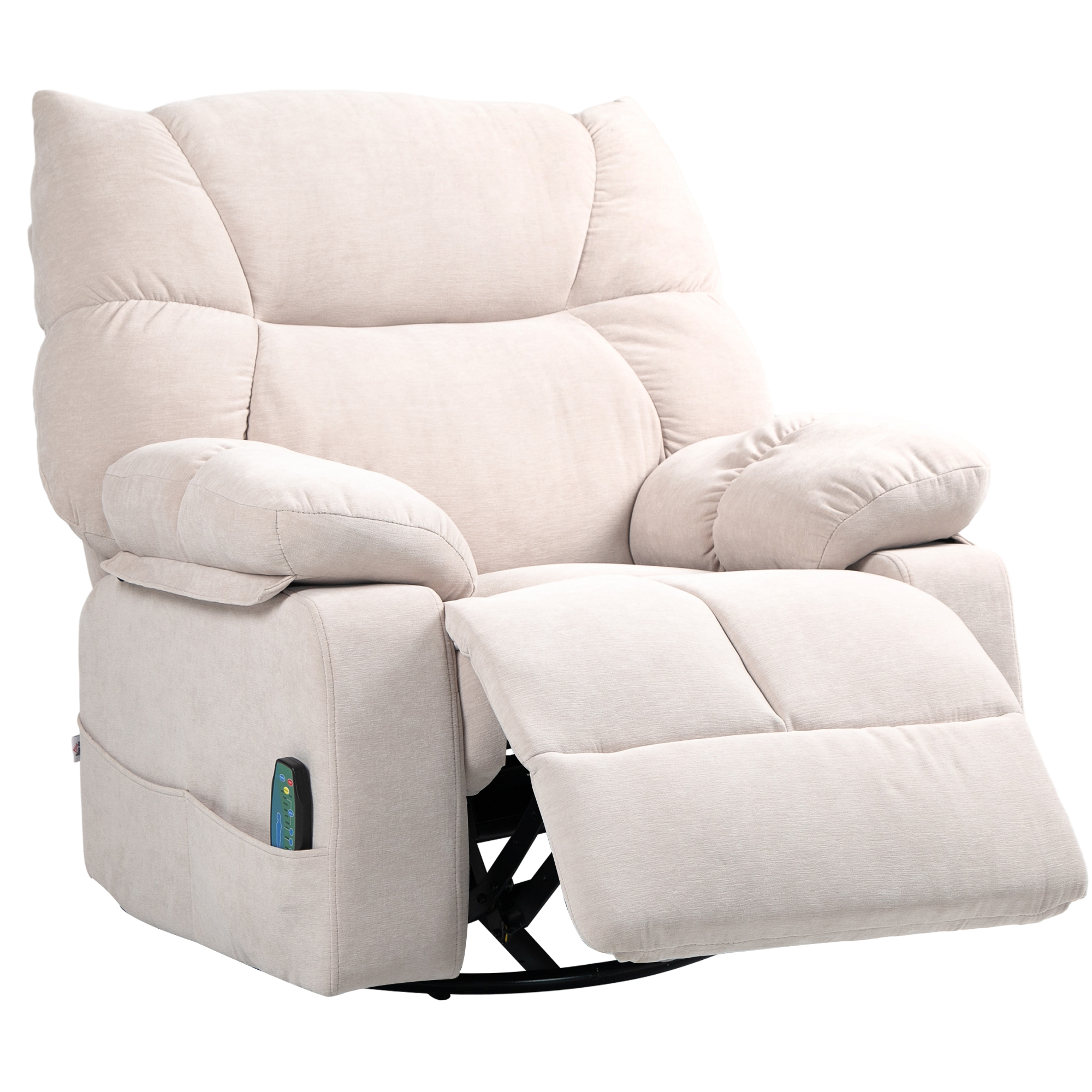 HOMCOM Massagestoel met Verwarmings- & Ligfunctie, Draaibaar, tot 150 kg, Metaal Frame, 98x90x98cm, Beige