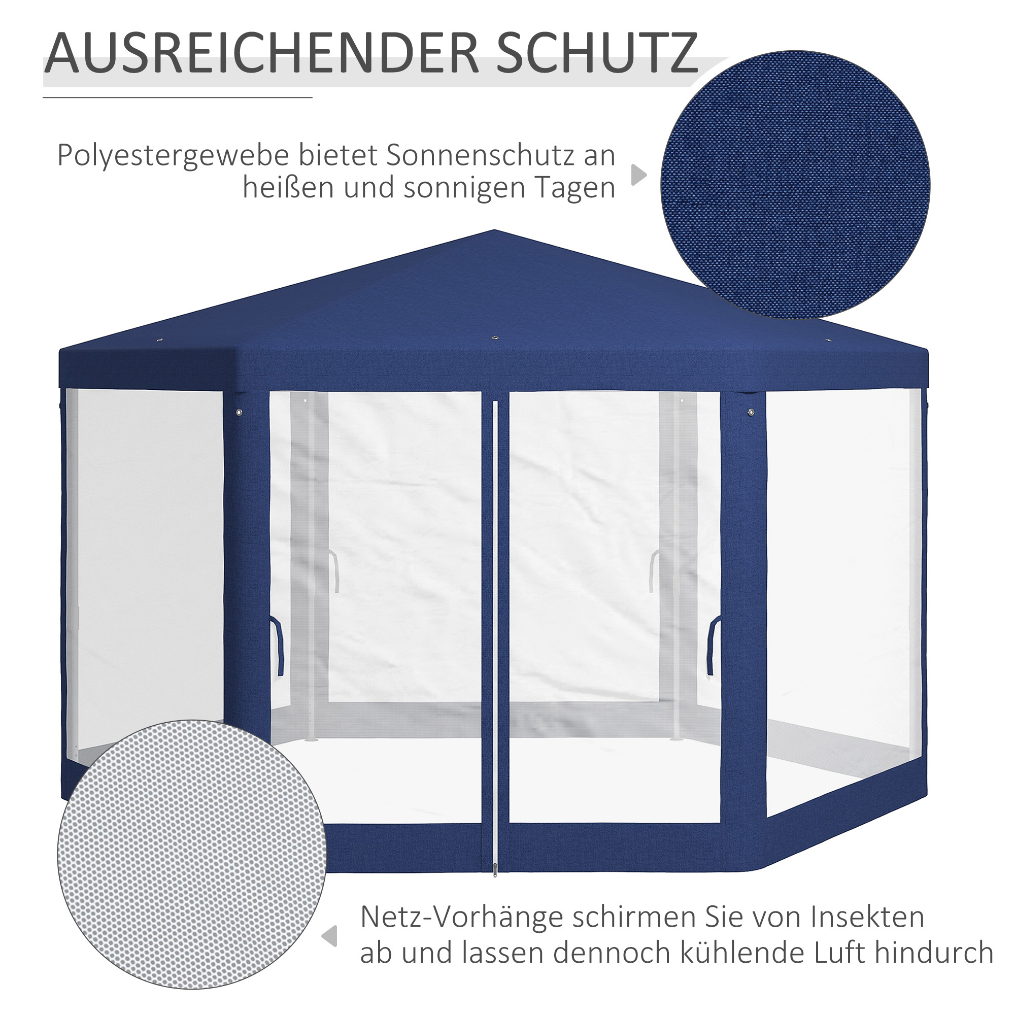 Tuinpaviljoen, 6-hoekig, Muskietennetten, Metalen Frame, 3,94x3,412x2,5m, Blauw
