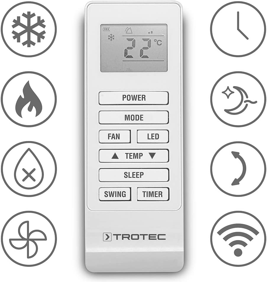TROTEC Climatiseur mural PAC-W 2650 SH | Climatisation 4 en 1: refroidisseur, chauffage, ventilateur, déshumidificateur | avec intégration WLAN et commande par smartphone