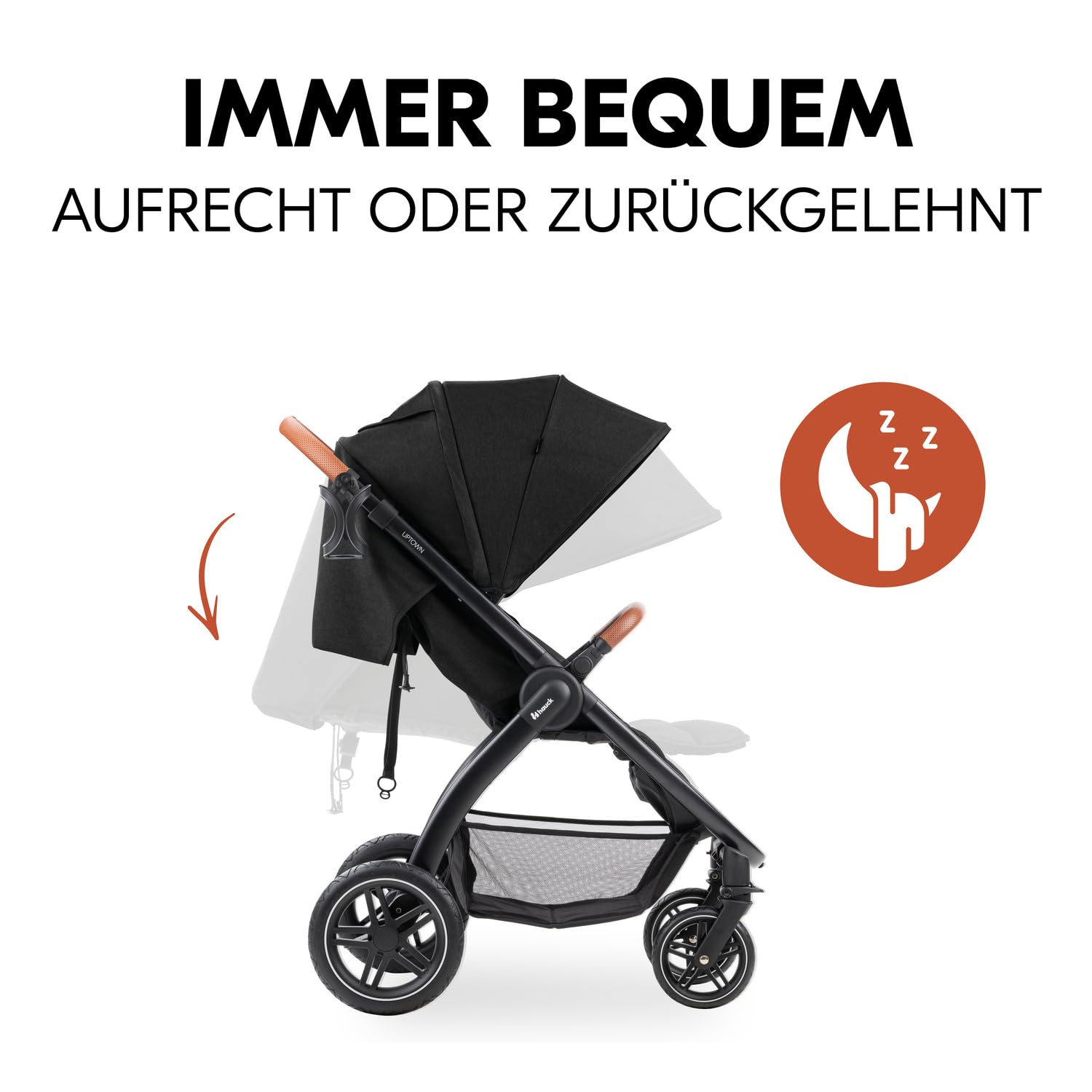 Hauck Uptown Kinderwagen Melange Rose – Kinderwagen für jedes Gelände, extra großer Sitz, flache Liegeposition, Gummiräder, Federung, kompakt und einfach zusammenklappbar, mit Regenschutz