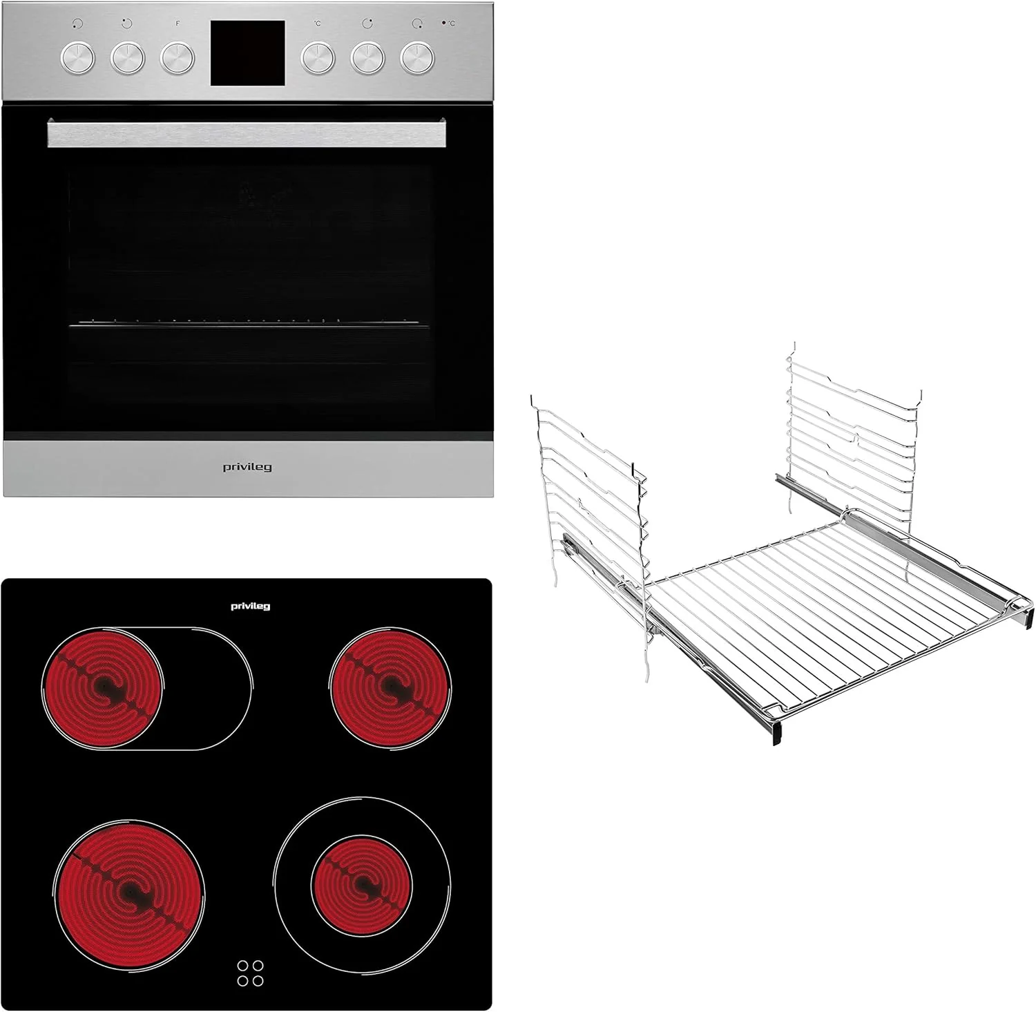 Privileg SET PV510 IN oven-kookplaat-combinatie / heteluchtoven met 5 functies / hydrolytische reinigingsfunctie / A / glaskeramische kookplaat / 60 cm